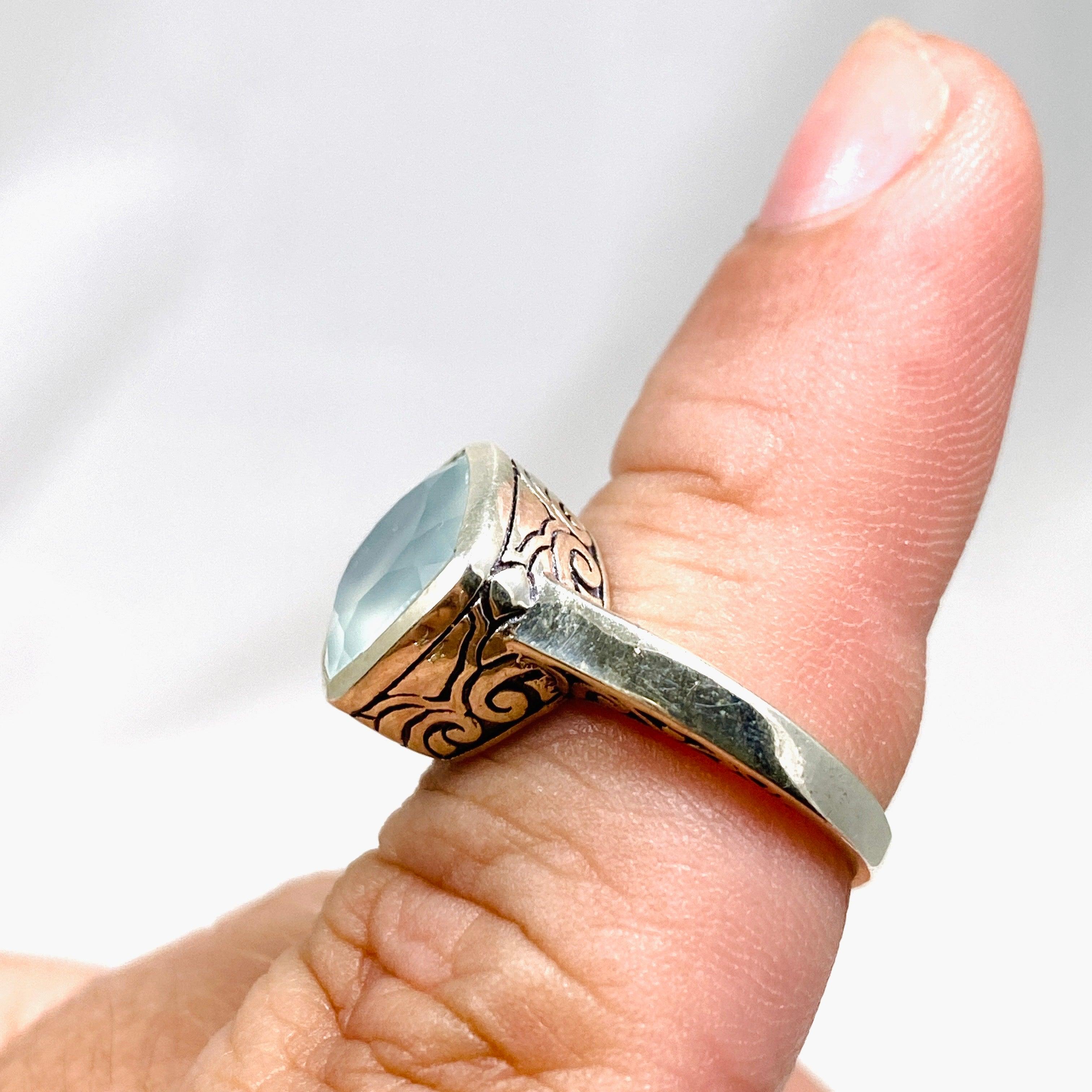 Aqua Chalcedony Boho Style Square Ring R3911 - Handmade Bohemian Jewelry for Women, Unique Gemstone Statement Ring - Perfect for Festivals, Parties & Everyday Wear