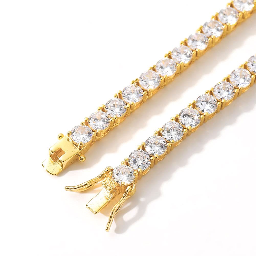 Elegant Tennis Necklace for Women & Men - Fake Diamond Chain with Bling Cubic Zirconia & Rhinestones - VVS Diamond Choker Necklace - Perfect for Parties, Weddings & Special Occasions