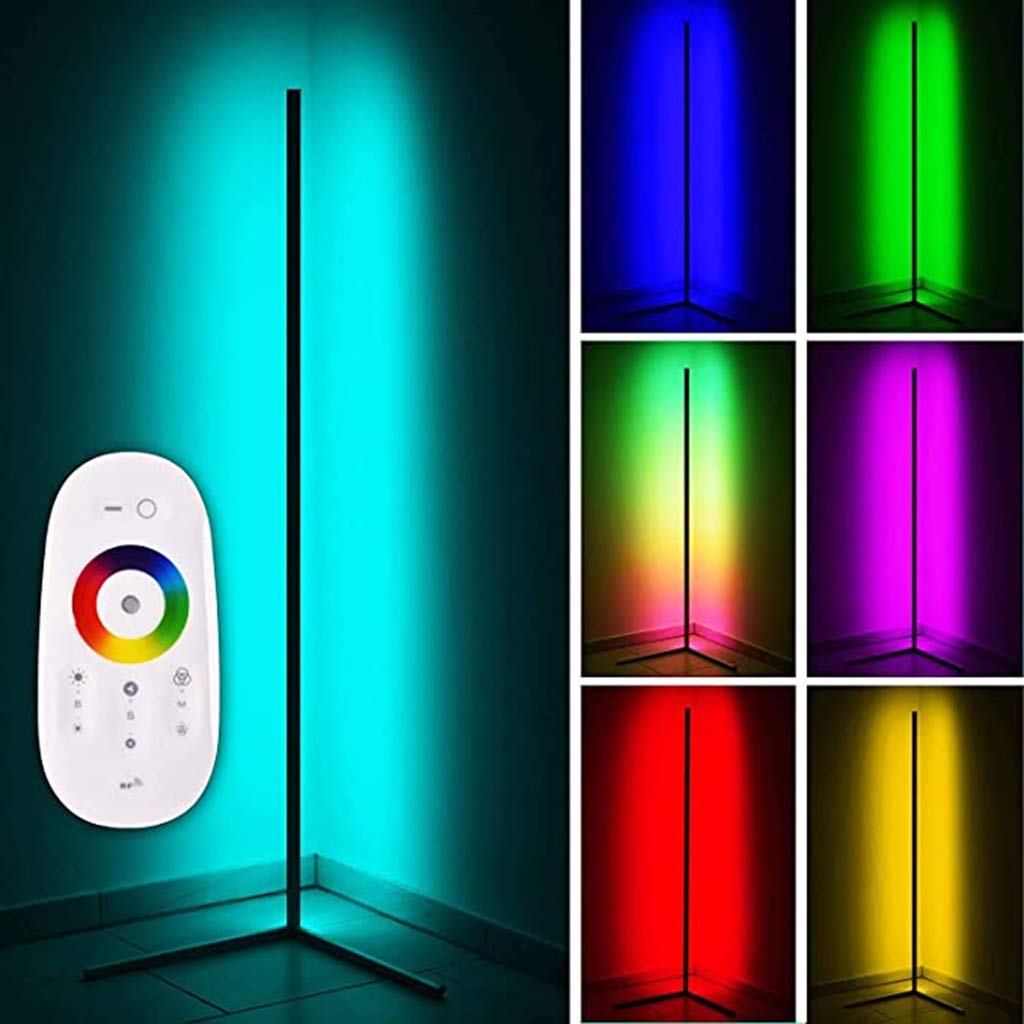 QFFL Corner Floor Lamp with Remote Control - Super Bright RGBW Dimmable LED Floor Light for Living Room & Bedroom - Perfect for Reading, Relaxing, and Ambient Lighting