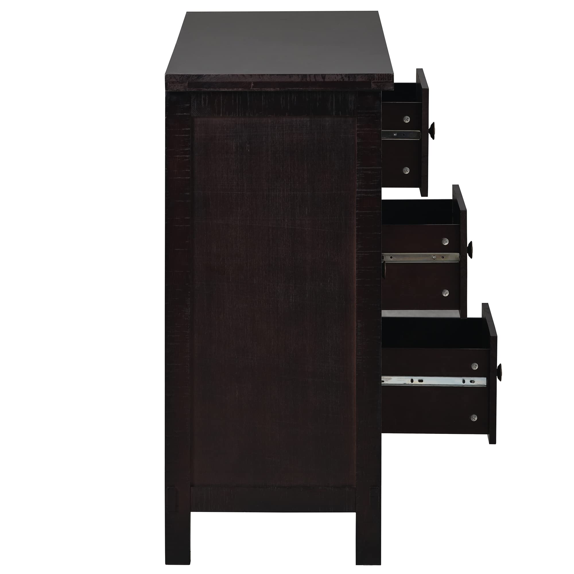 64 Inch Large Storage Cabinet Sideboard - Retro Farmhouse TV Stand, Solid Wood Console Table with 2 Cabinets & 3 Drawers | Entryway, Kitchen & Living Room Furniture (Antique Black) | Perfect for Home Organization & Entertainment Center Storage