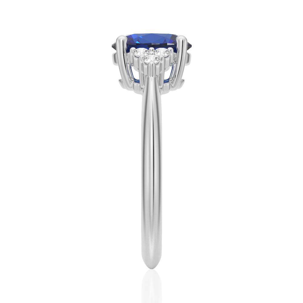 2.5 CT Oval Blue Sapphire Ring with Trio White Sapphire Accents - Elegant Engagement, Wedding, or Anniversary Jewelry Gift for Women