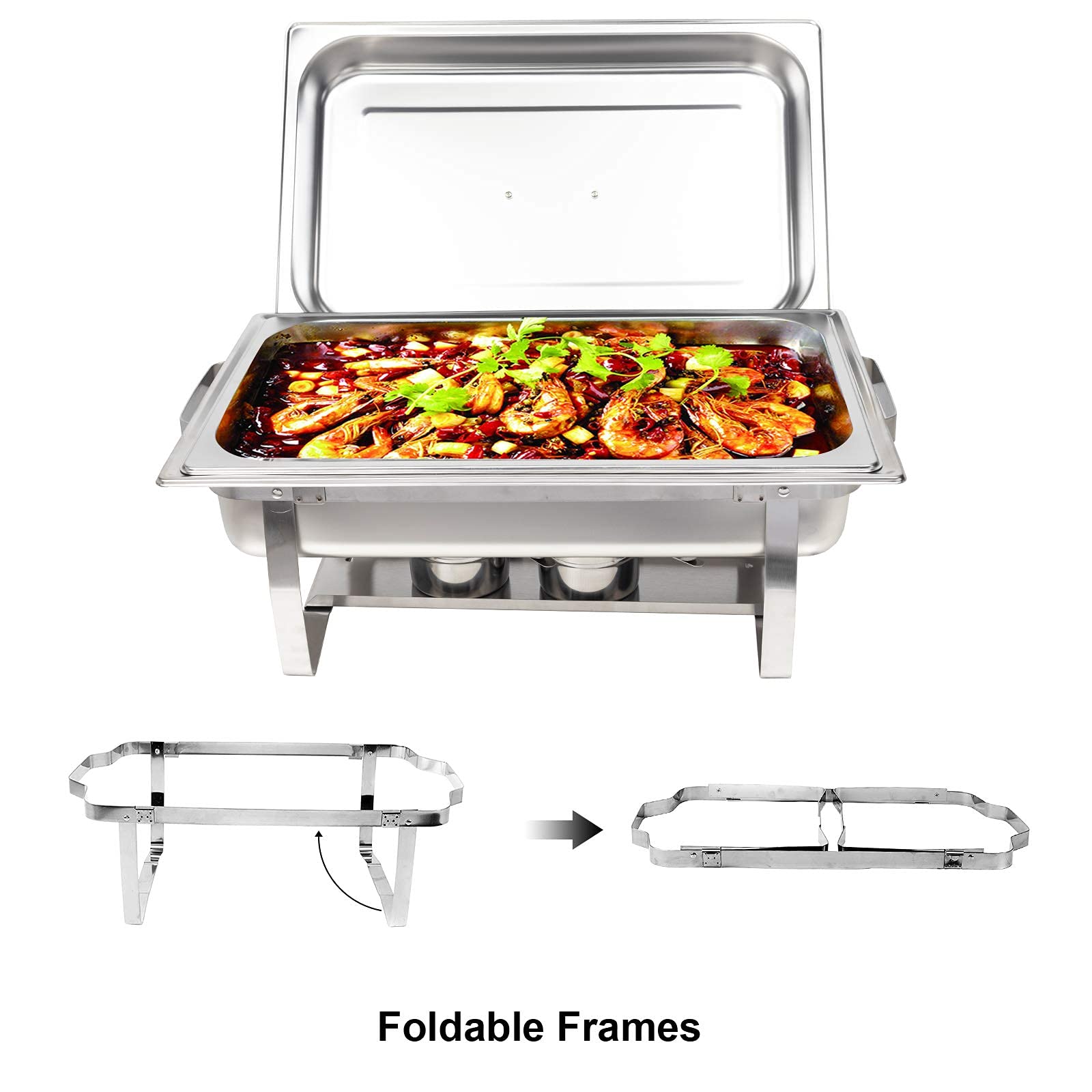 8QT Stainless Steel Chafing Dish Buffet Set with Foldable Frame, Water Pan & Lid - Perfect for Catering, Weddings, Banquets & Buffet Service (2-Pack) | Keep Food Warm at Parties, Events & Dining Gatherings