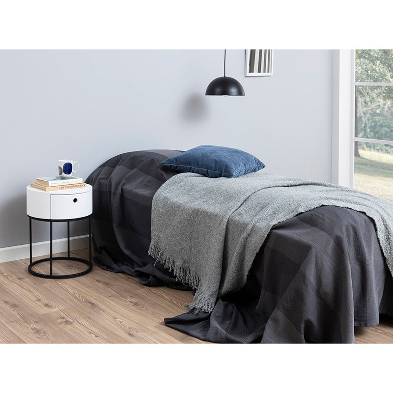 Modern POLON Bedside Table 40cm - White & Black Nightstand with Storage Shelf for Bedroom, Living Room, or Office
