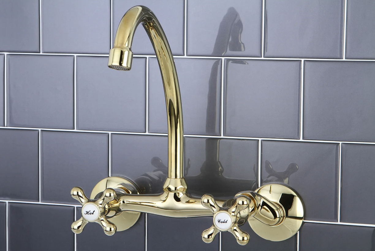 Stainless Steel Cross Handle Wall Mount Kitchen Faucet with Adjustable Centers - Perfect for Farmhouse, RV, and Outdoor Sink Installations
