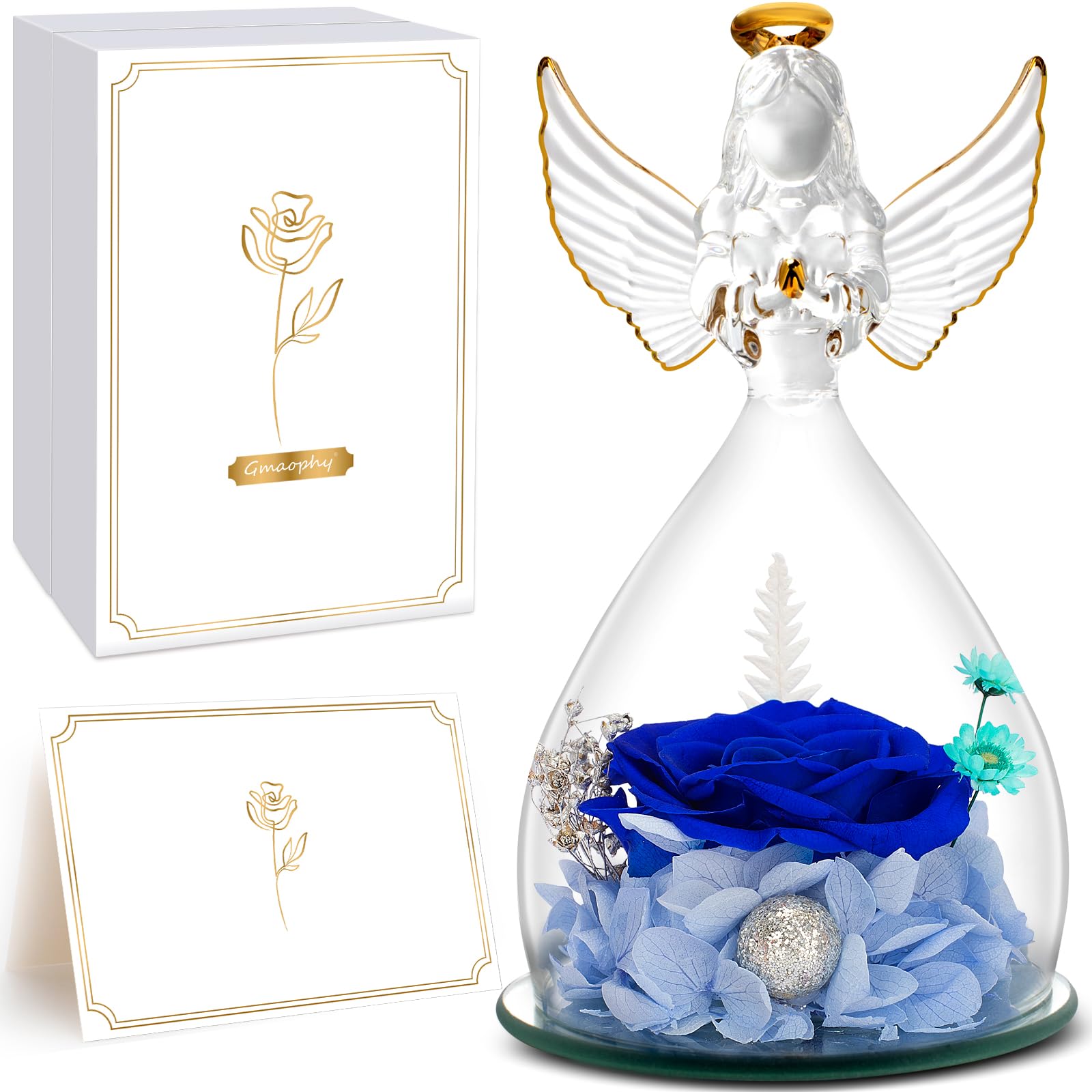 Eternal Glass Angel Rose Gift for Mom - Preserved Blue Rose in Angel Figurine - Perfect Mother's Day Present from Daughter or Son - Unique Keepsake for Grandma, Wife & Special Women - Home Decor, Wedding Anniversary & Birthday Gift Idea