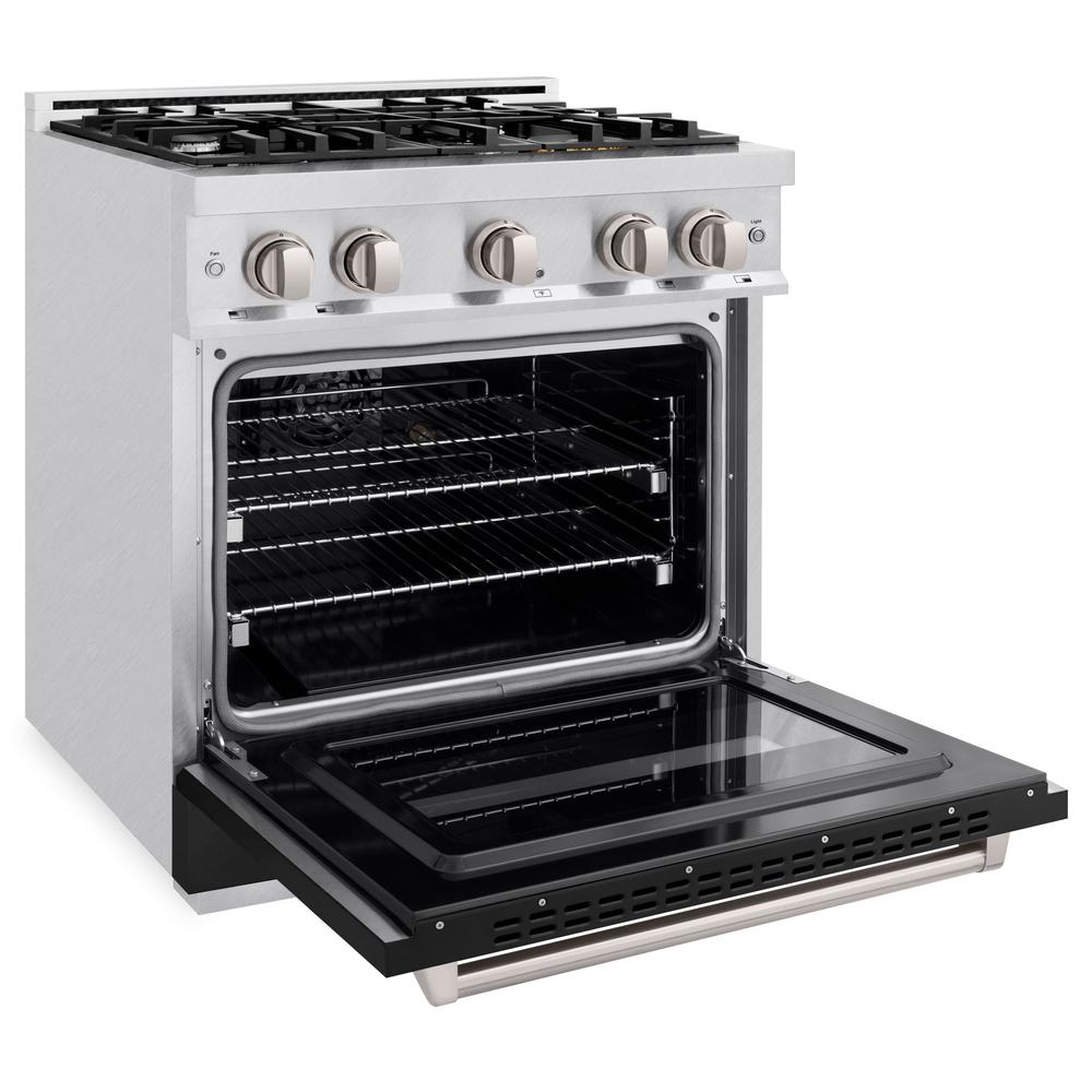 ZLINE 30 Inch 4.2 Cu Ft Classic Gas Range with 4 Burner Cooktop & Convection Gas Oven - Satin Stainless Steel with Black Matte Door (CGRS BLM 30) | Professional Kitchen Appliance for Home Chefs & Cooking Enthusiasts