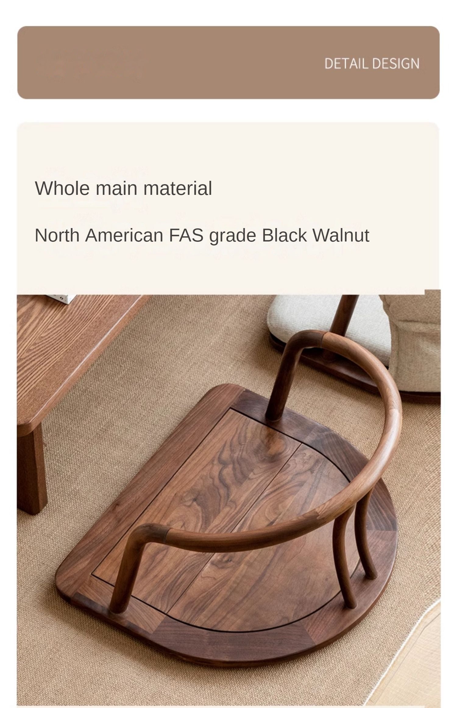 Premium Black Walnut & Ash Solid Wood Meditation Chair - Ergonomic Tatami Style with Soft Backrest for Yoga, Zen Sitting, and Home Relaxation