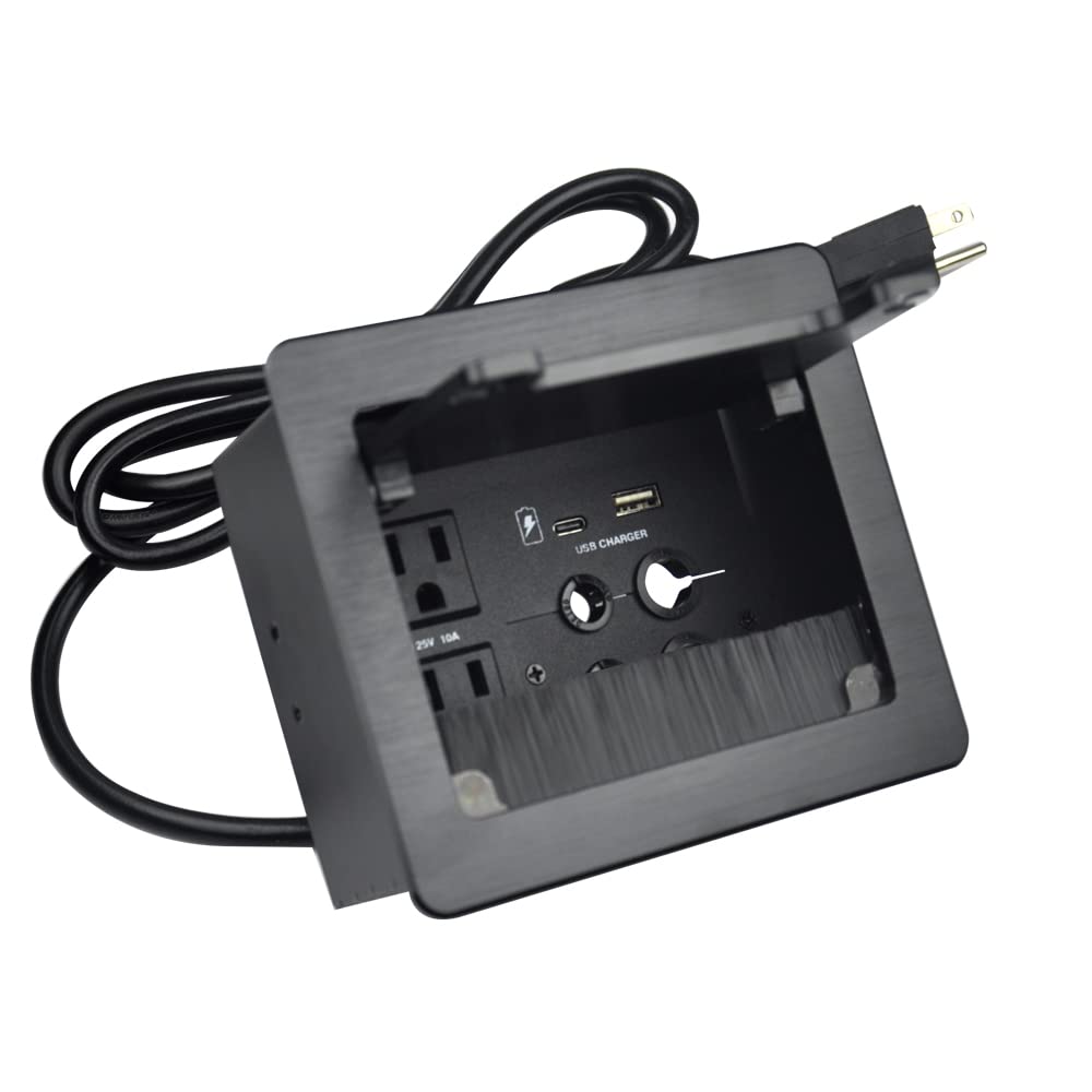 Compact Desk Organizer with 2 AC Outlets, USB-A & USB-C Charging Ports, 4 Cable Holes - 5.58ft Power Cord for Office, Conference Room & Home Workspace (Black) - Perfect for Cable Management & Device Charging