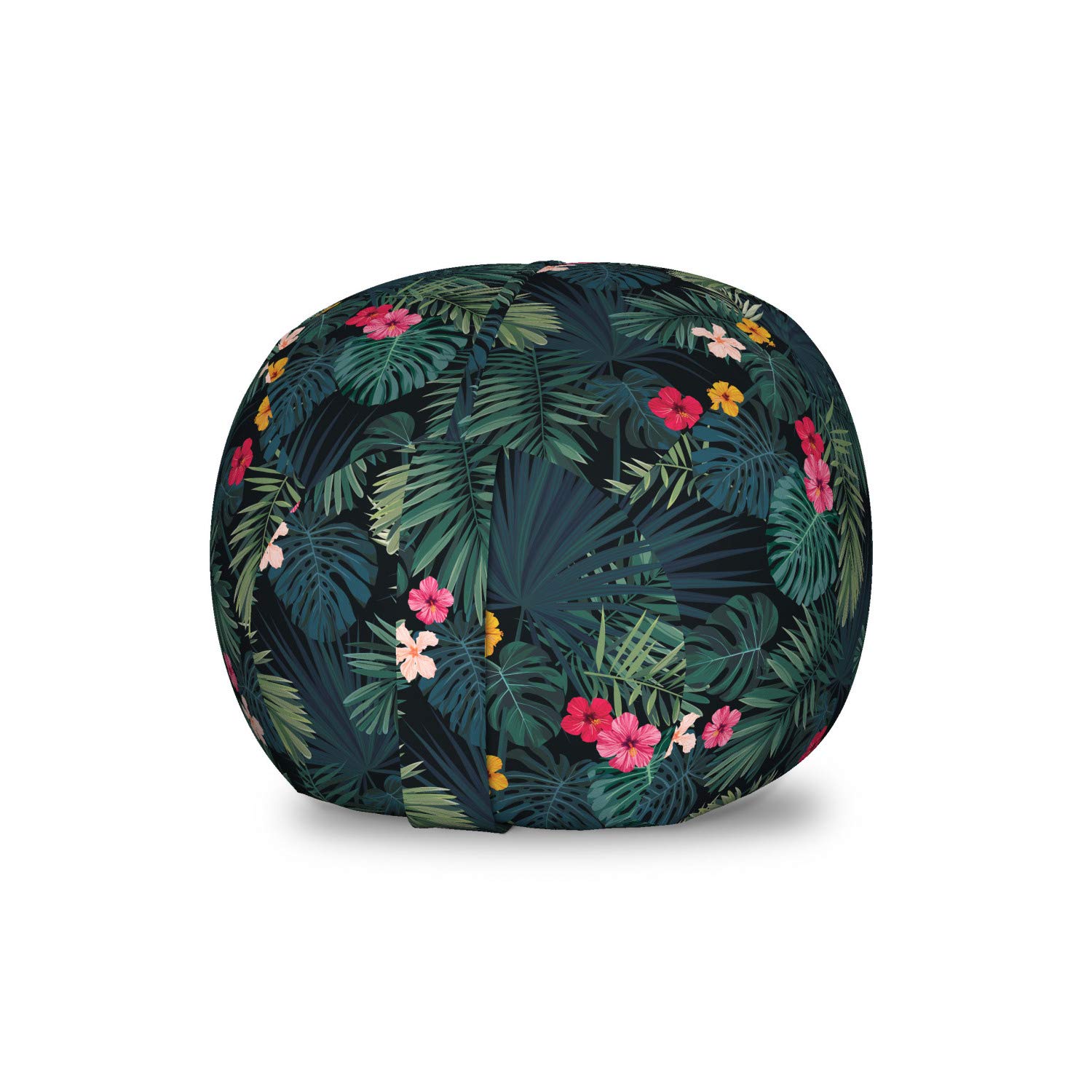 Ambesonne Tropical Storage Toy Bag Chair - Realistic Rainforest Flora with Hibiscus Flowers & Monstera Leaves - Stuffed Animal Organizer & Washable Bag - Small Size Multicolor - Perfect for Kids' Room, Nursery, Playroom & Toy Storage