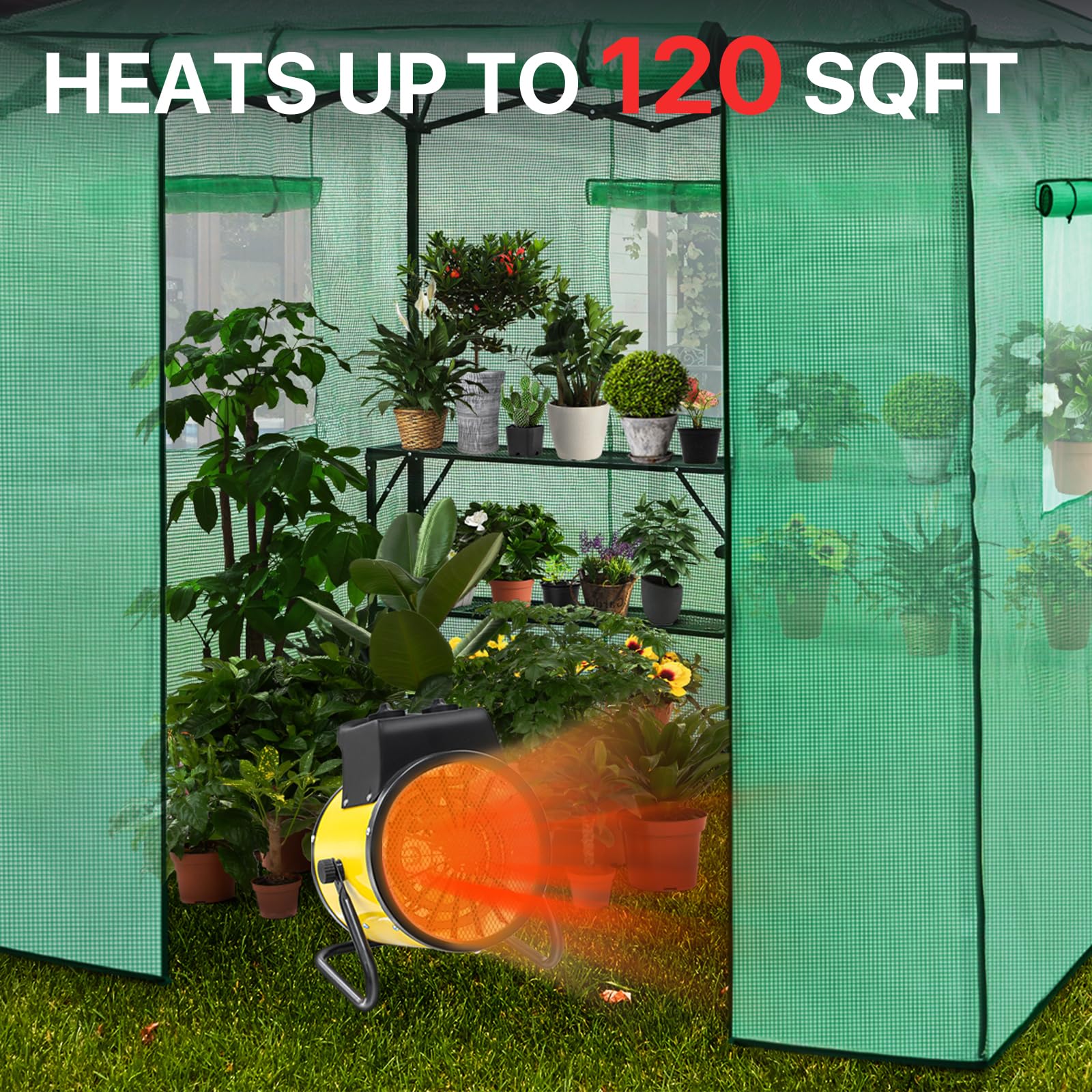 EAGLE PEAK 1500W Electric Outdoor Heater with Adjustable Thermostat - IPX4 Water Resistant, Overheat Protection - Perfect for Greenhouse, Grow Tent, Garage, RV, Patio & Camping - Radiant Heating Technology (Yellow)