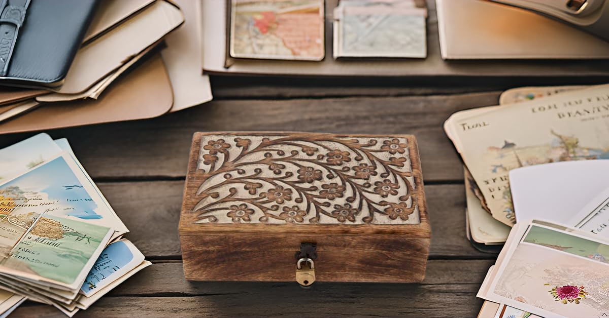 Handmade Decorative Wooden Jewelry Box with Lock & Key - Jewelry Organizer, Keepsake Box, Watch Storage - Perfect Birthday, Housewarming Gift for Women - Great for Travel, Home Decor & Special Occasions