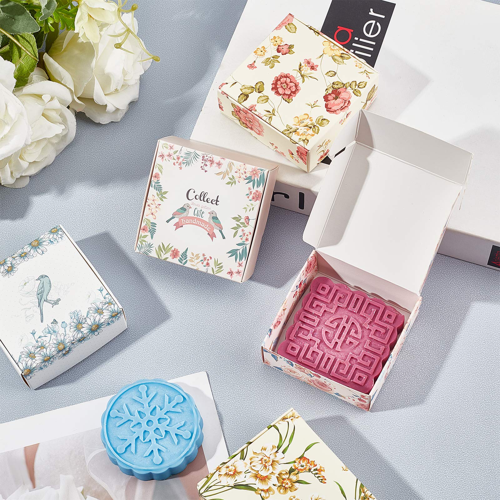 30 Pack Kraft Gift Boxes - 5 Style Flower Soap Boxes, Cookie Treat Boxes for Homemade Soap, Christmas Chocolate Candy, Wedding & Birthday Party Favors (3