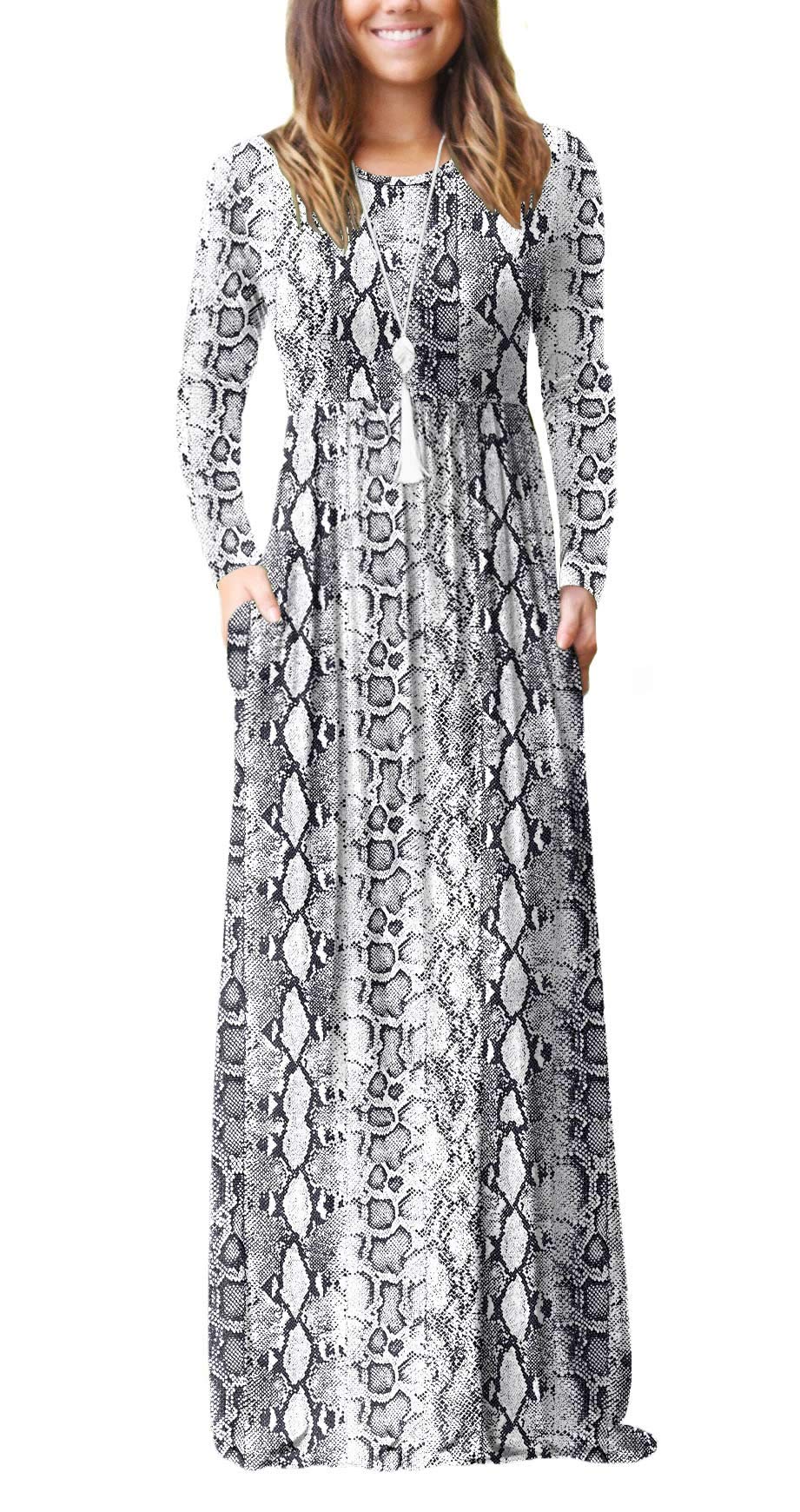 GRECERELLE Women's Long Sleeve Maxi Dress - Loose Fit Casual Plain Long Dress with Pockets | Perfect for Everyday Wear, Beach Cover Up & Vacation Outfits