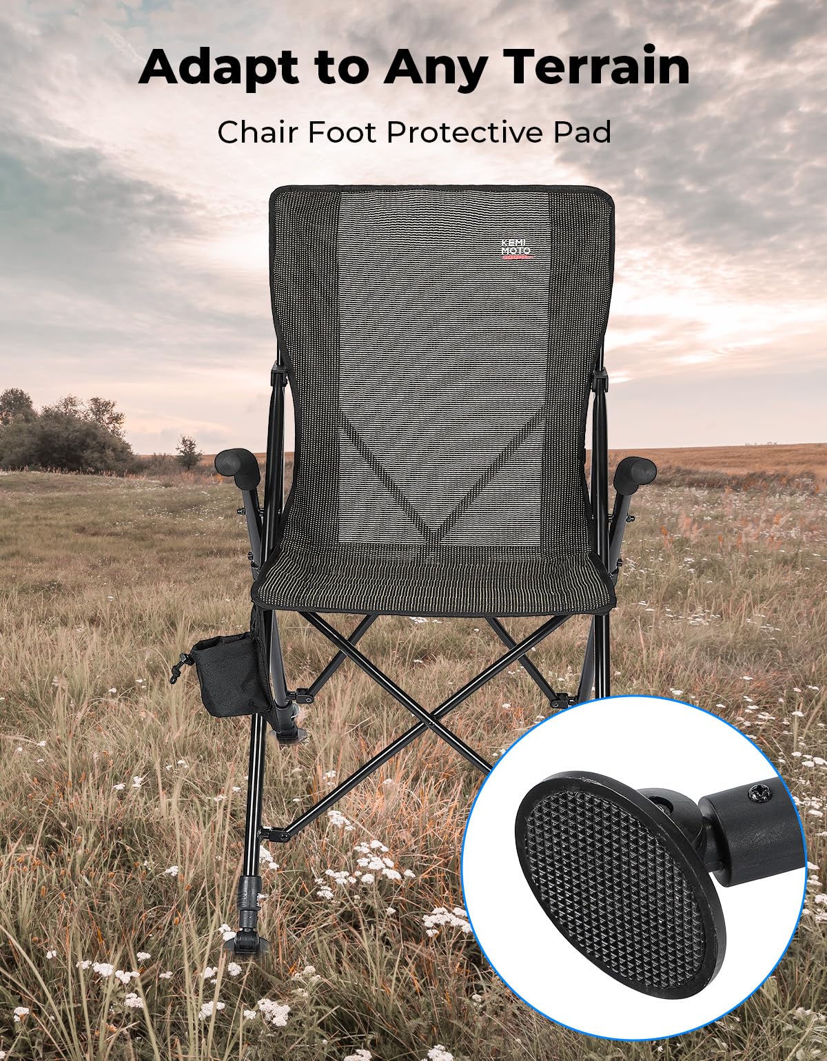 KEMIMOTO Portable Lightweight Folding Camping Chair - Adjustable Height 4-Leg Design, 300lbs Weight Capacity, Breathable & Stable Seat for Outdoor Hiking, Picnics, Beach, Backpacking and Camping Trips