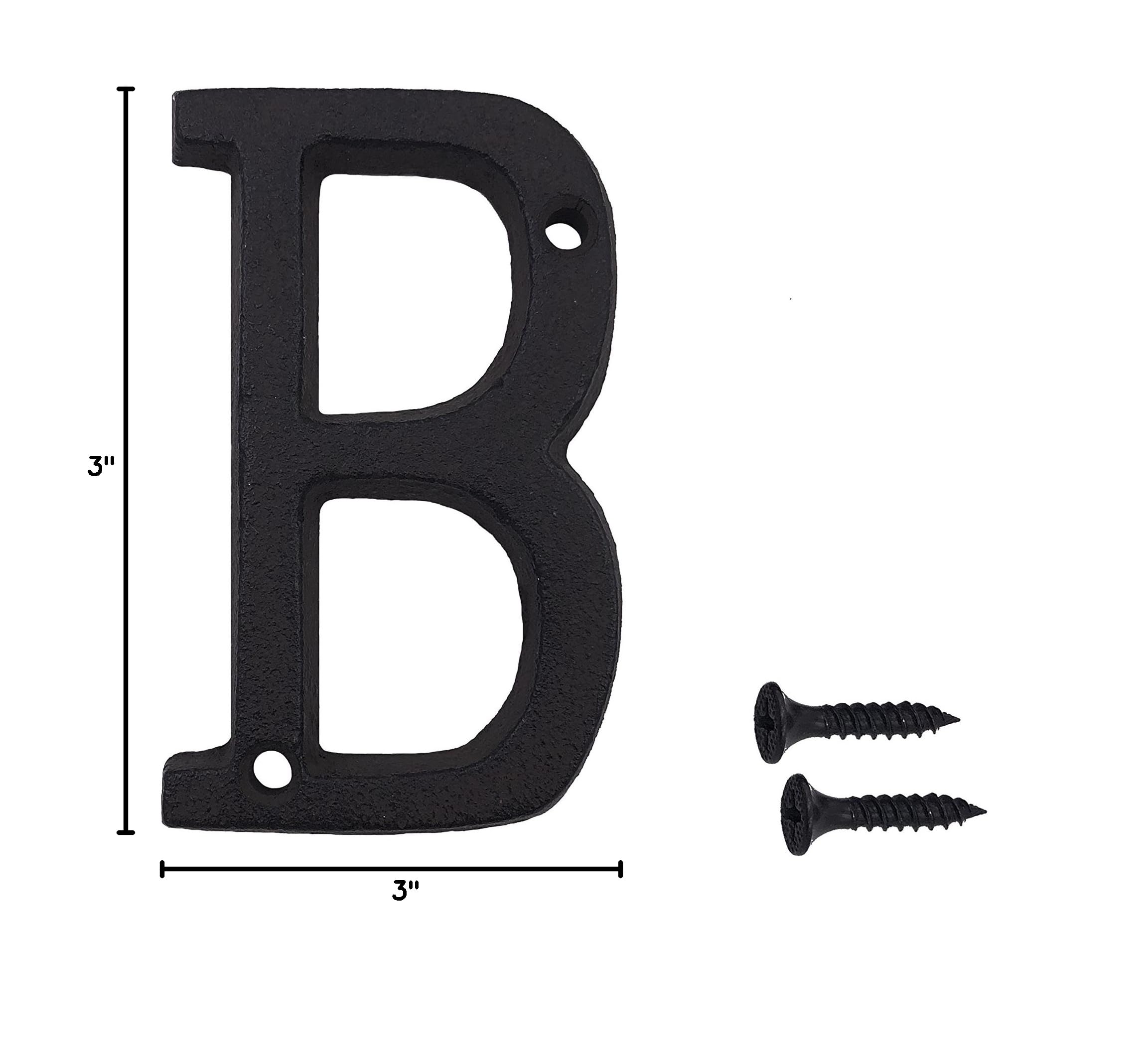 3 Inch Black Wrought Iron House Number Letter B with Matching Screws - Durable Outdoor Address Plaque for Mailbox, Front Door & Garden Decor