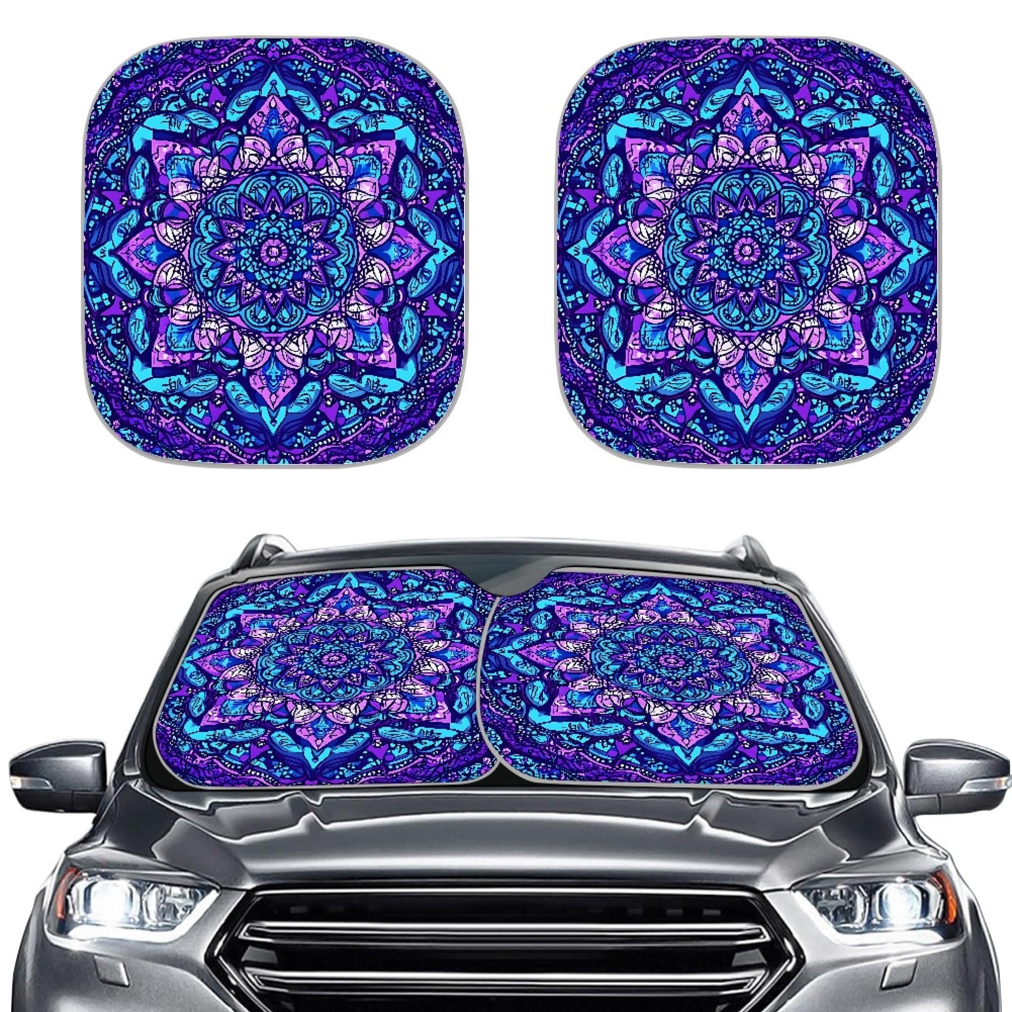 Mandala Purple Car Windshield Sun Shade - UV Protection Sun Visor for Auto Front Window - Perfect for Road Trips & Outdoor Travel - Easy Foldable Sunshield for Sedans, SUVs, Trucks