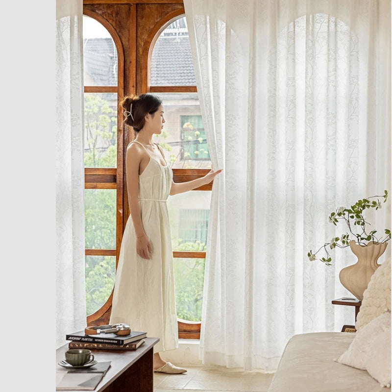 Custom Willow Gauze Tree Textured Jacquard Sheer Curtains - Elegant Window Treatments for Living Room, Bedroom & Home Decor
