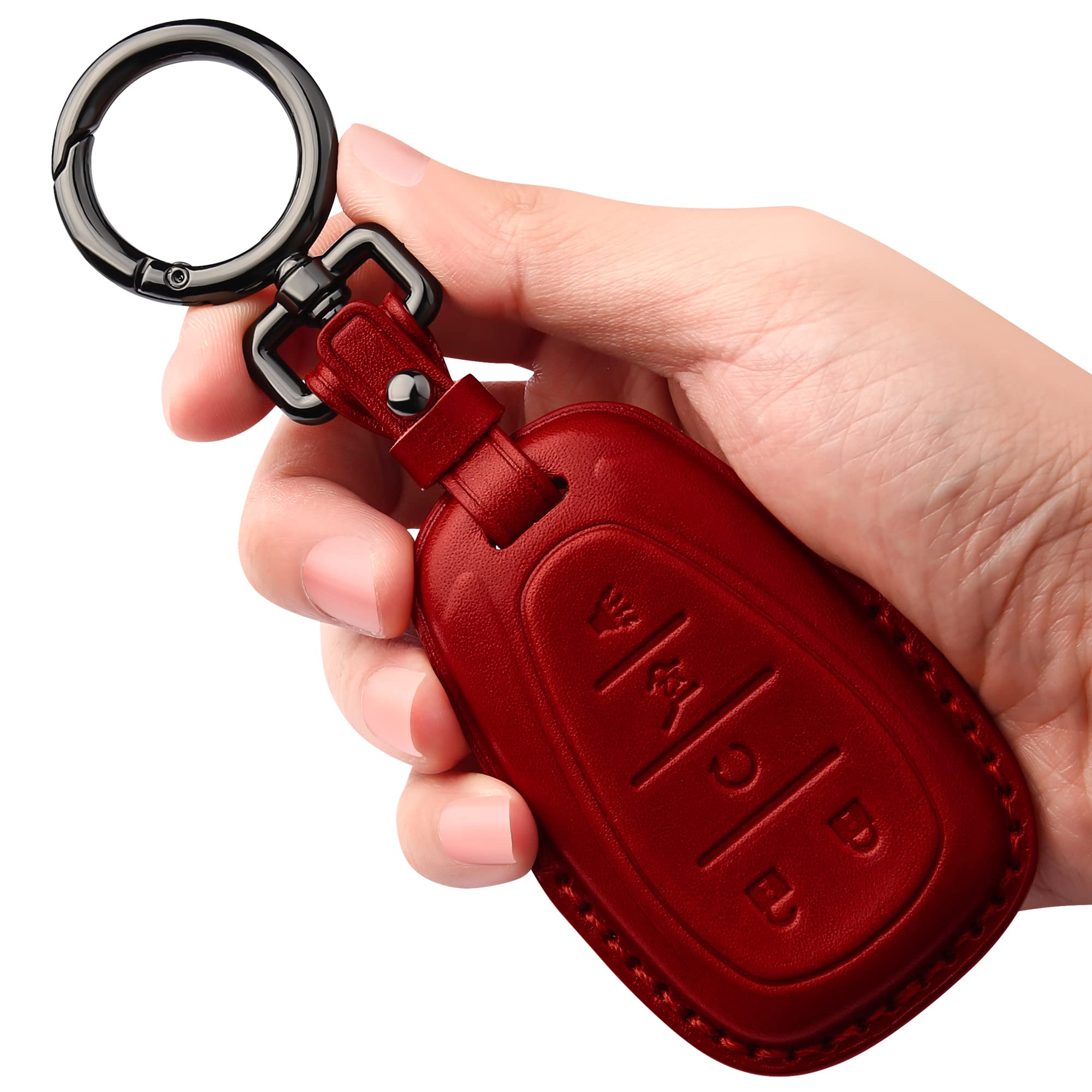 Tukellen Genuine Leather Key Fob Cover Compatible with Chevrolet Camaro Malibu Cruze Trax Traverse Sonic Volt Equinox Spark (2017-2021 Models) - Premium Protective Remote Key Case (Red) - Perfect for Car Enthusiasts & Daily Protection