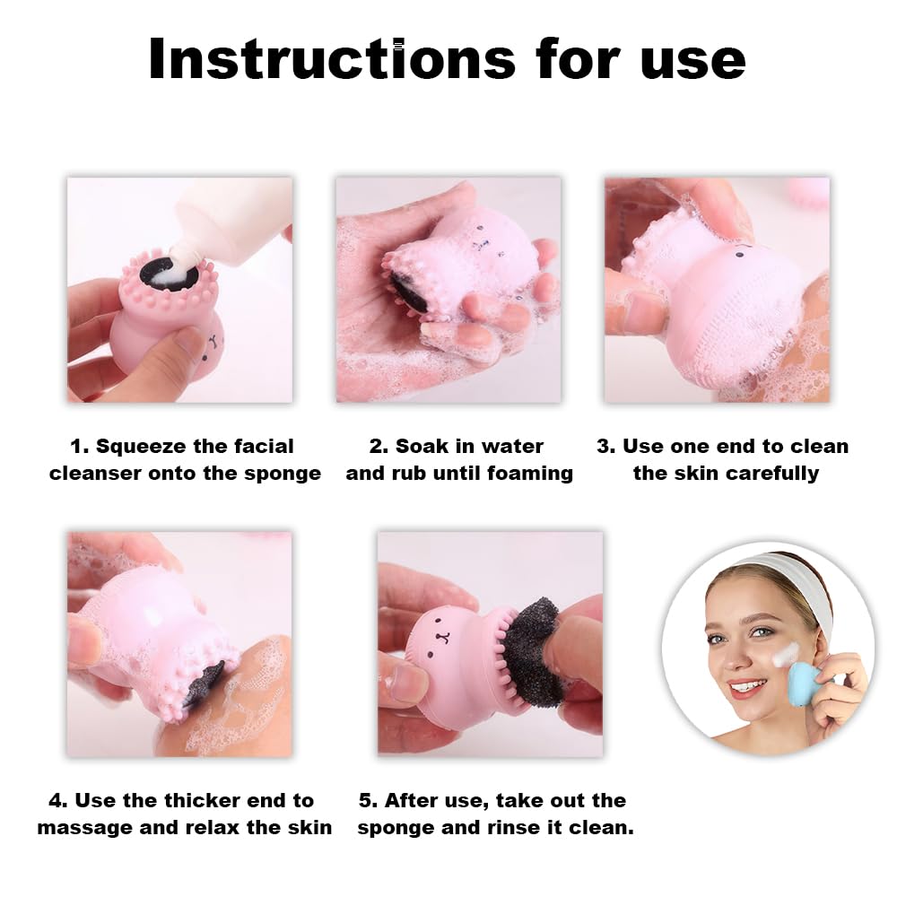2-Pack Octopus Shape Silicone Bubbler Cleaning Brush & 4-Pack Soft Manual Facial Cleansing Brushes - Gentle Exfoliating Face Scrubber for Blackhead Removal, Deep Pore Cleansing & Massaging - Perfect for Daily Skincare Routine, Makeup Removal & Spa Facial Treatment
