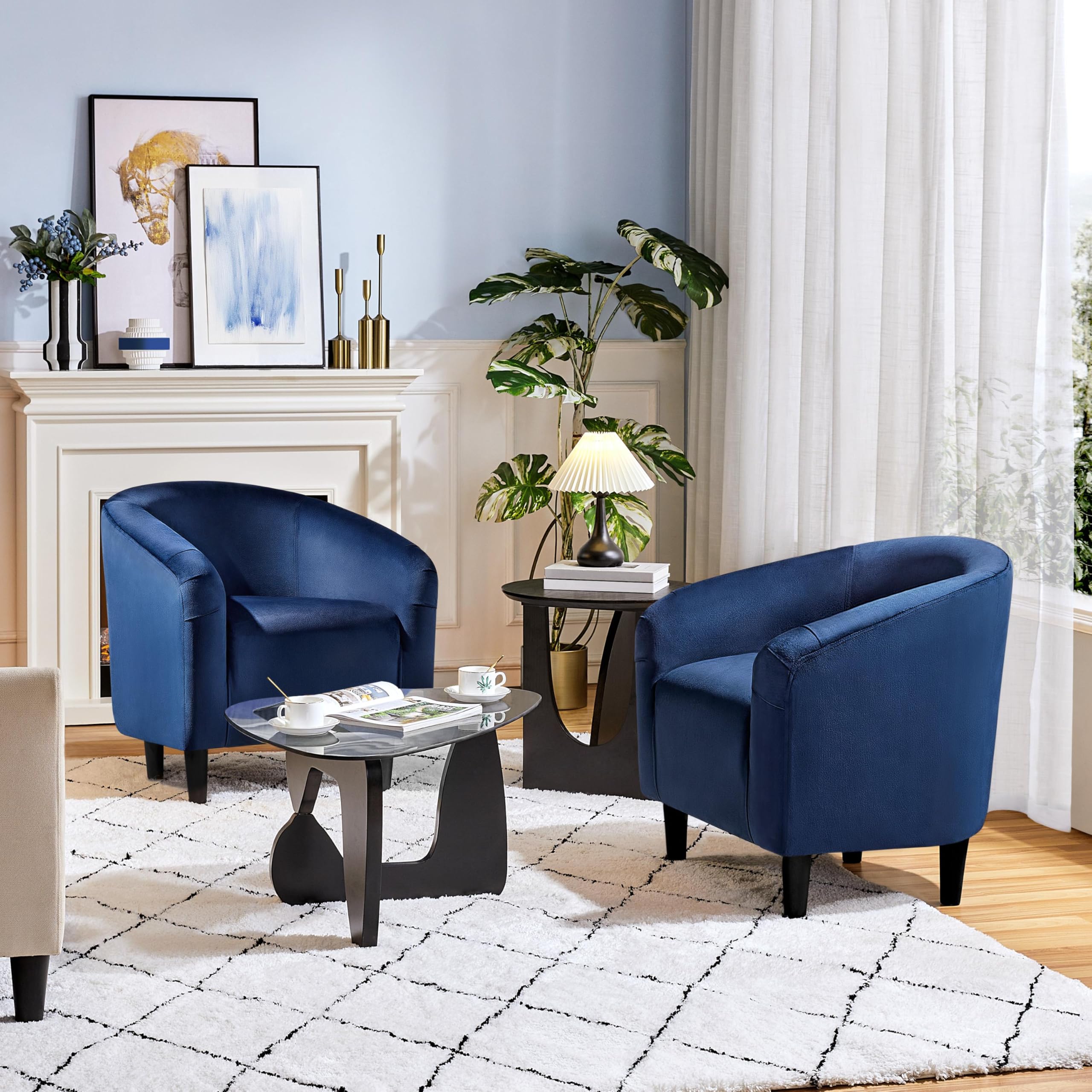 Yaheetech Velvet Club Chair - Modern Tufted Accent Armchair with Solid Wood Legs, Upholstered Barrel Chair for Living Room, Bedroom, Study or Office Waiting Area - Navy Blue Velvet Lounge Chair for Reading Nook, Conversation Seating or Cozy Home Decor