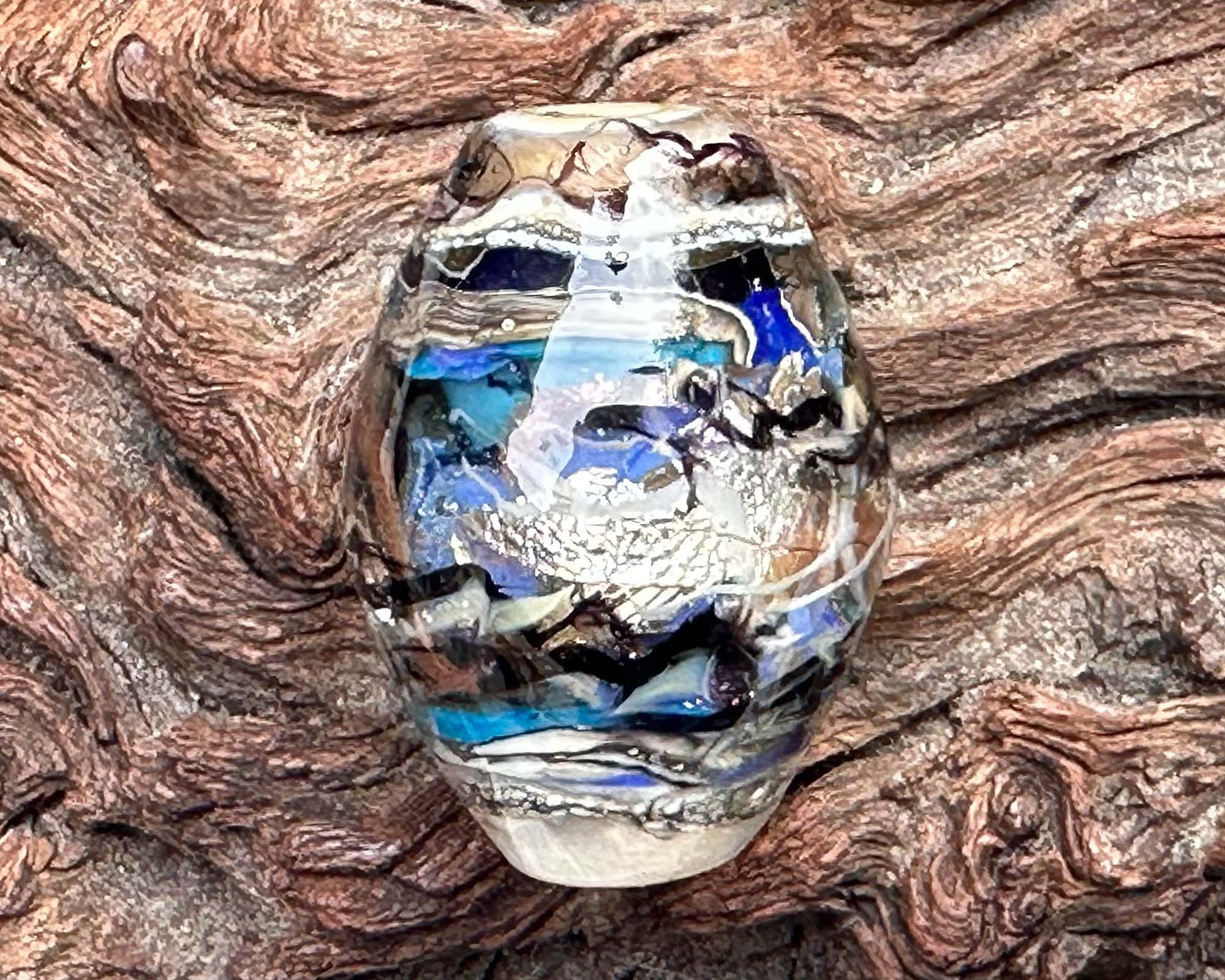 Handmade Eclectic Blue Lampwork Glass Focal Bead for Jewelry Making - Perfect for Necklaces, Bracelets, and DIY Craft Projects