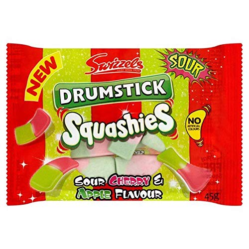 Squashies Sour Cherry & Apple Candy - 45g (1.59oz) Pack of 4 - Chewy Fruit Flavored Sweets for Kids Parties, Movie Nights & Lunchbox Treats