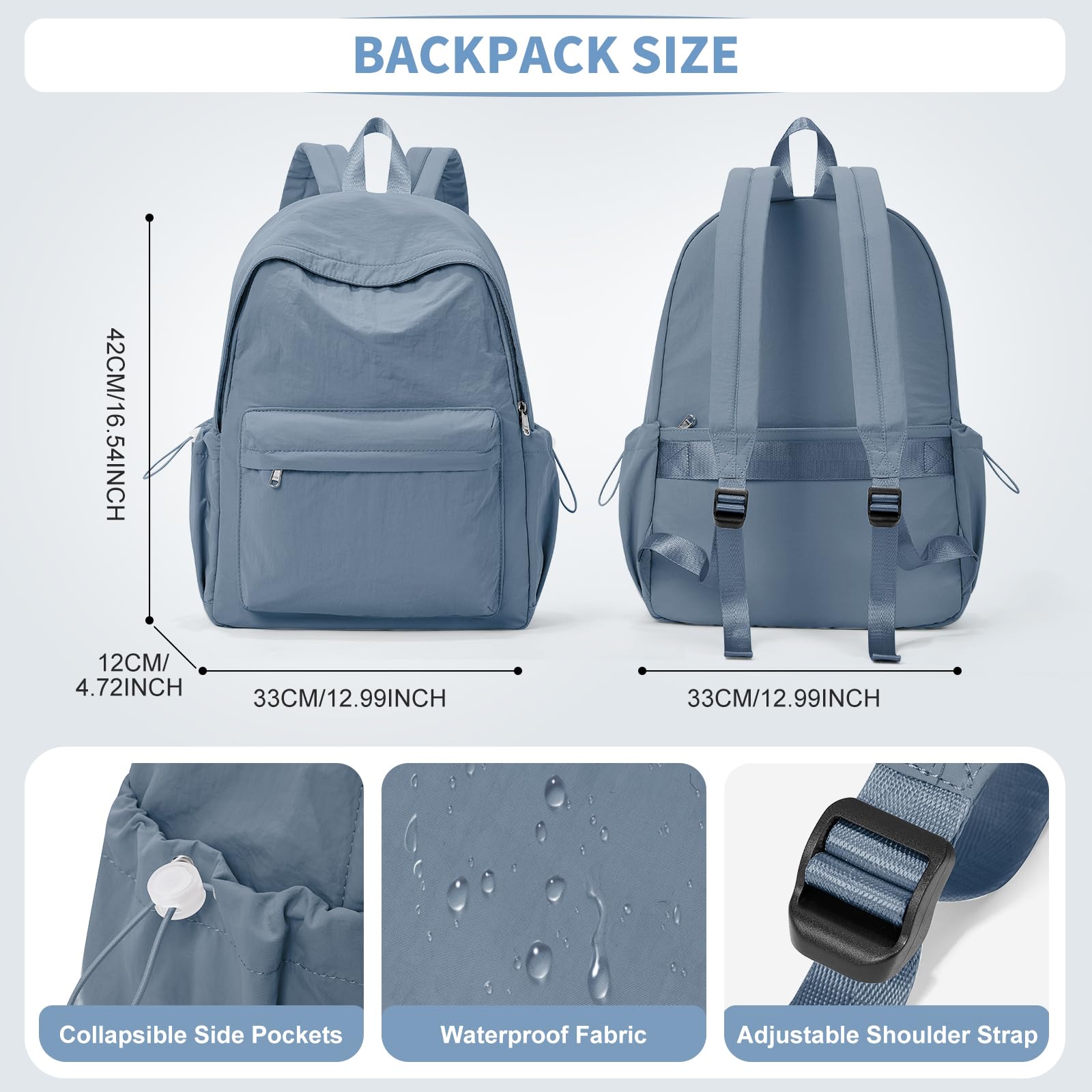 **Waterproof Cute Backpack for Women & Men - Lightweight School, College, Travel Bookbag - High School Backpack for Teen Girls & Boys - Durable Daypack for Casual Use, Hiking & Daily Commute**