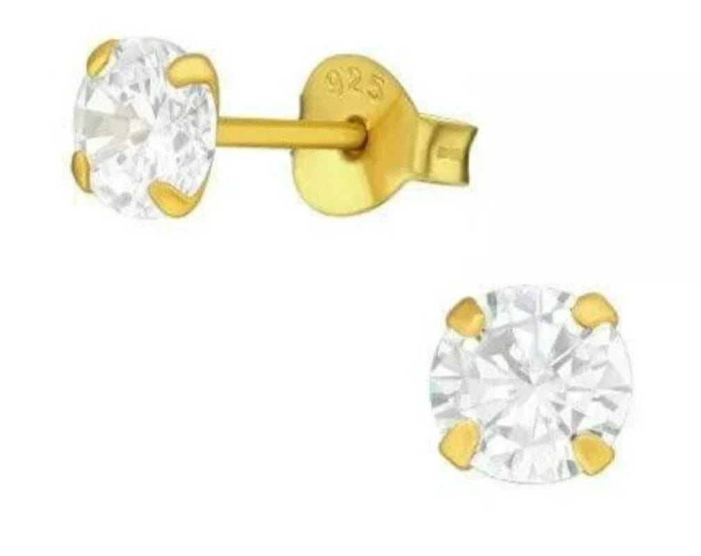 Gold Plated Round Stud Earrings with Cubic Zirconia - Elegant Jewelry for Women, Gift for Her - Perfect for Parties, Weddings & Everyday Wear