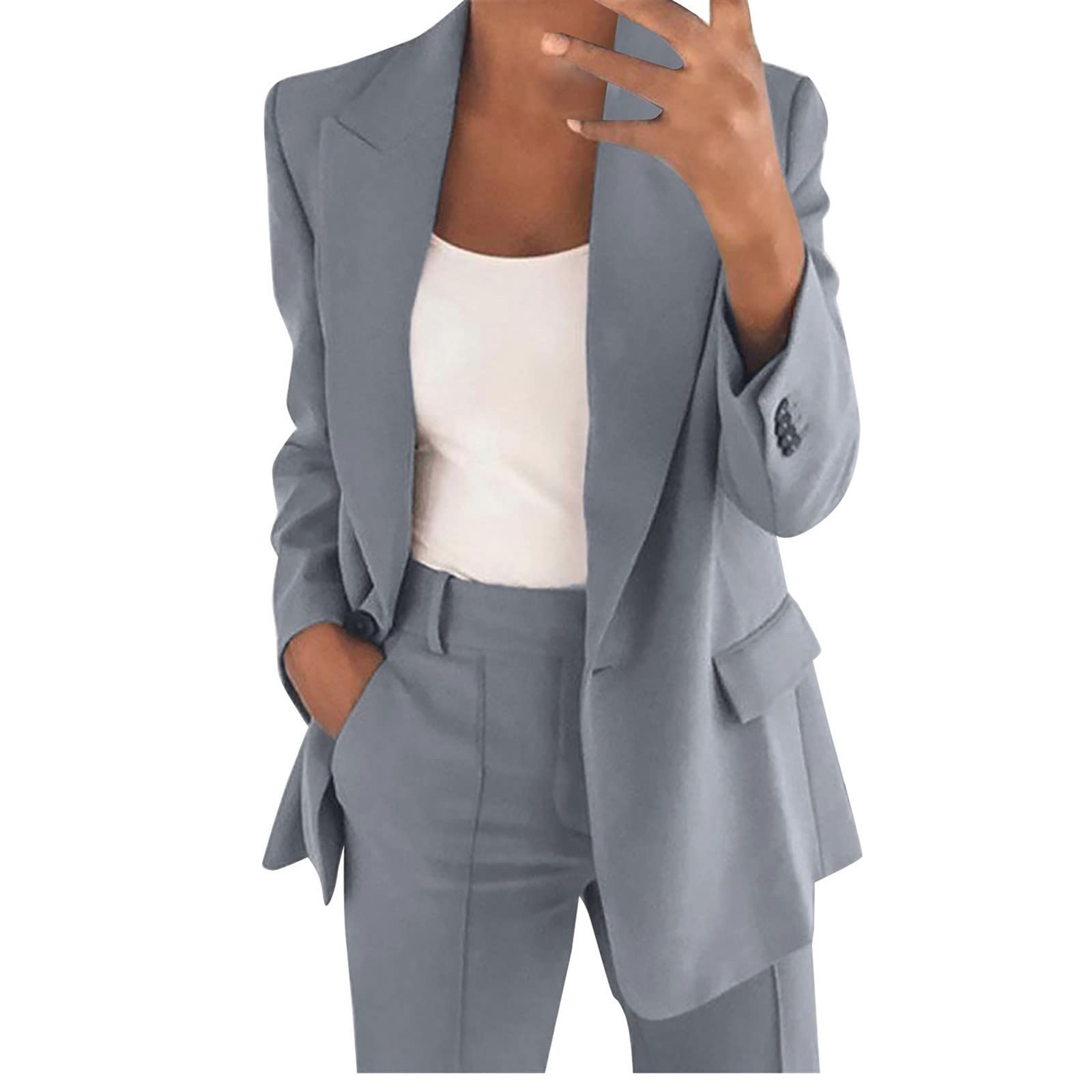 Women's 2-Piece Business Casual Blazer Set - Open Front Lapel Jacket with Matching Pants for Office, Work & Professional Outfits | Perfect for Business Meetings, Interviews & Corporate Events