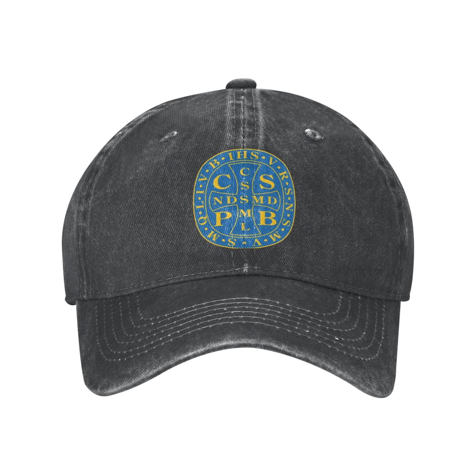 St. Benedict Medal Vintage Washed Denim Baseball Cap - Unisex Trucker Hat for Men & Women | Perfect for Outdoor Activities, Casual Wear & Sun Protection