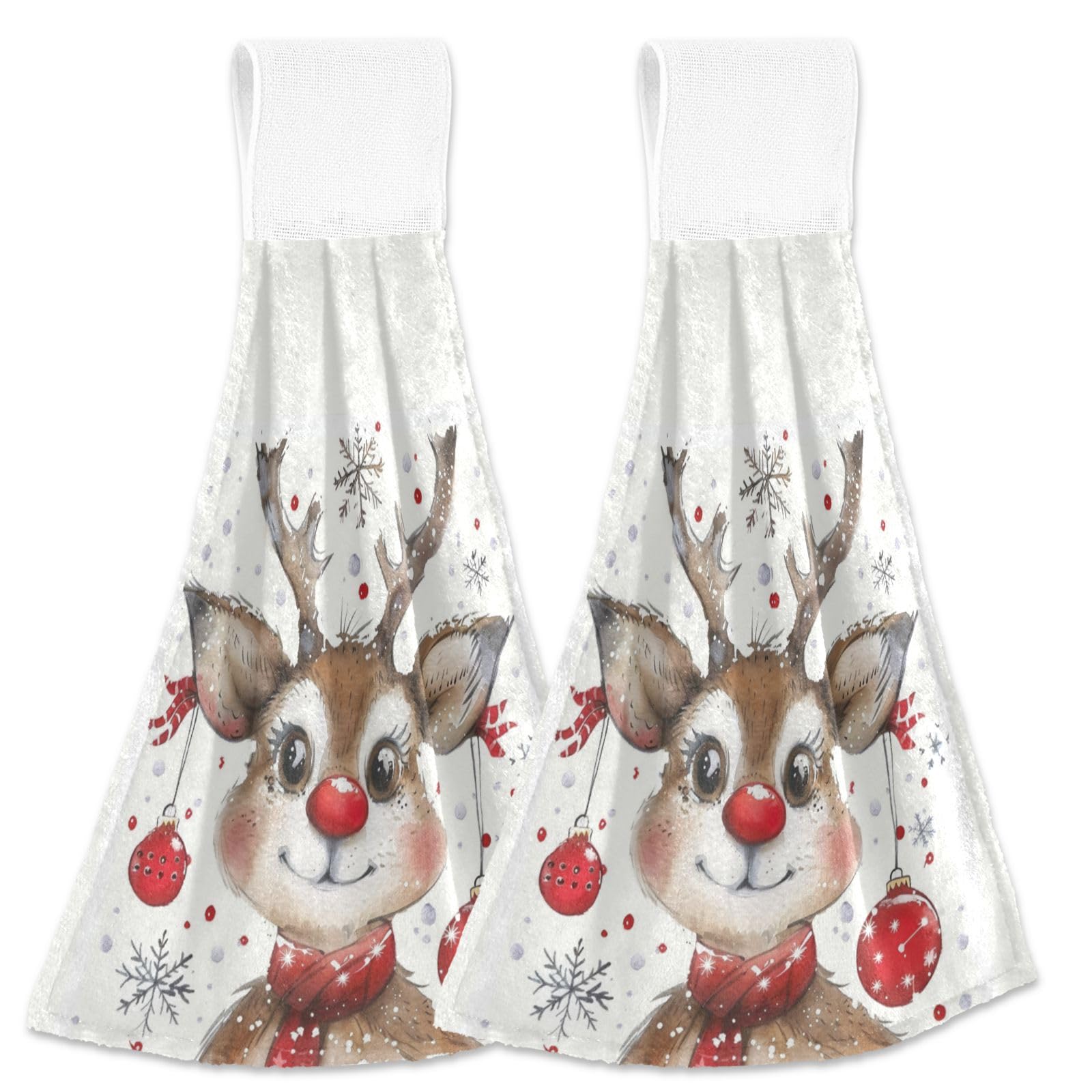 Boccsty Winter Christmas Reindeer Hand Bath Towels Set of 2 - Snowflake Deer Hanging Kitchen Towels for Farmhouse, Bathroom & Tea Bar - Perfect for Holiday Decor, Housewarming Gifts & Cozy Home Accents