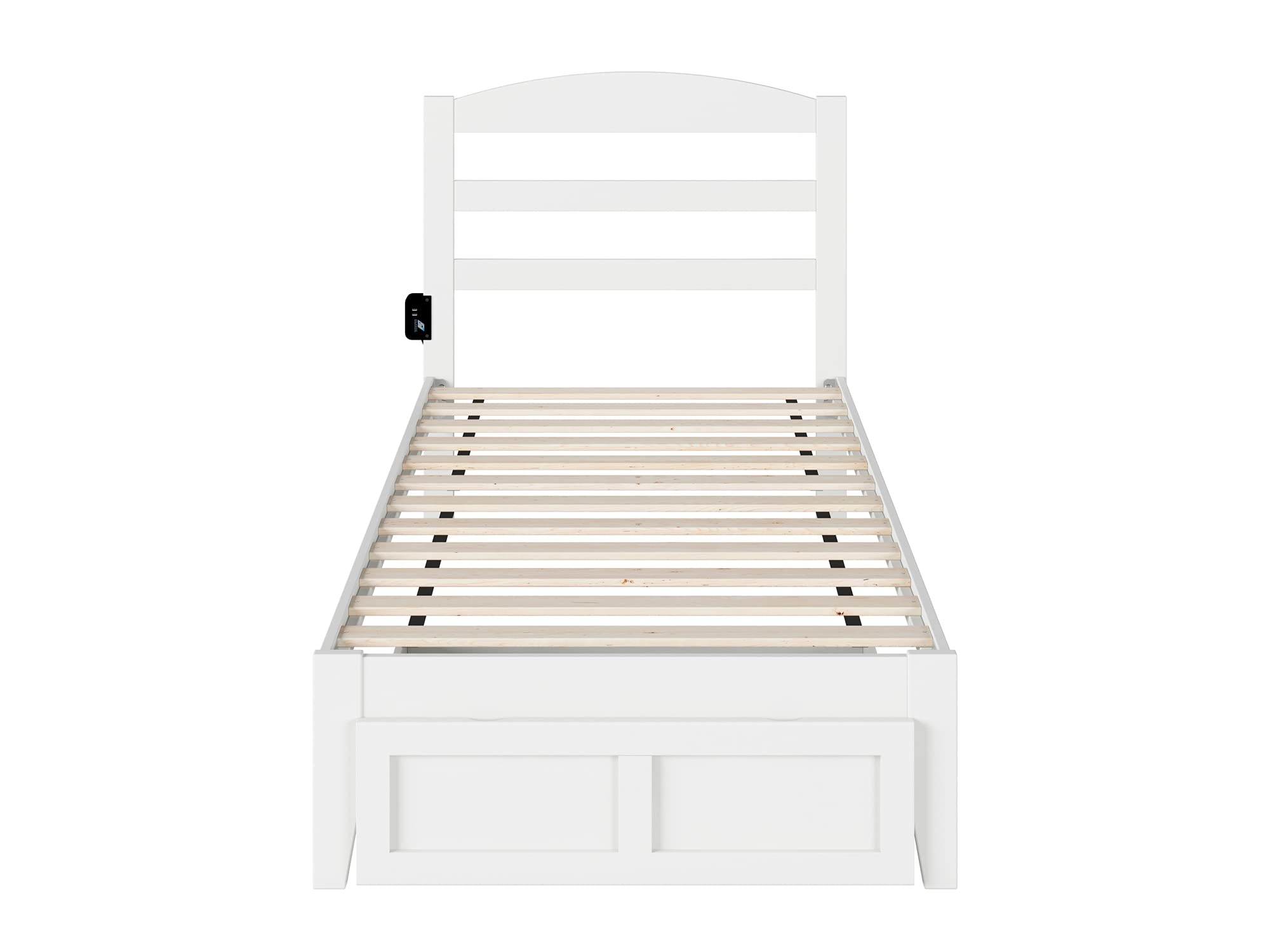AFI Warren White Twin Size Platform Bed with Foot Storage Drawer & USB Charging Station - Perfect for Small Bedrooms & Dorm Rooms