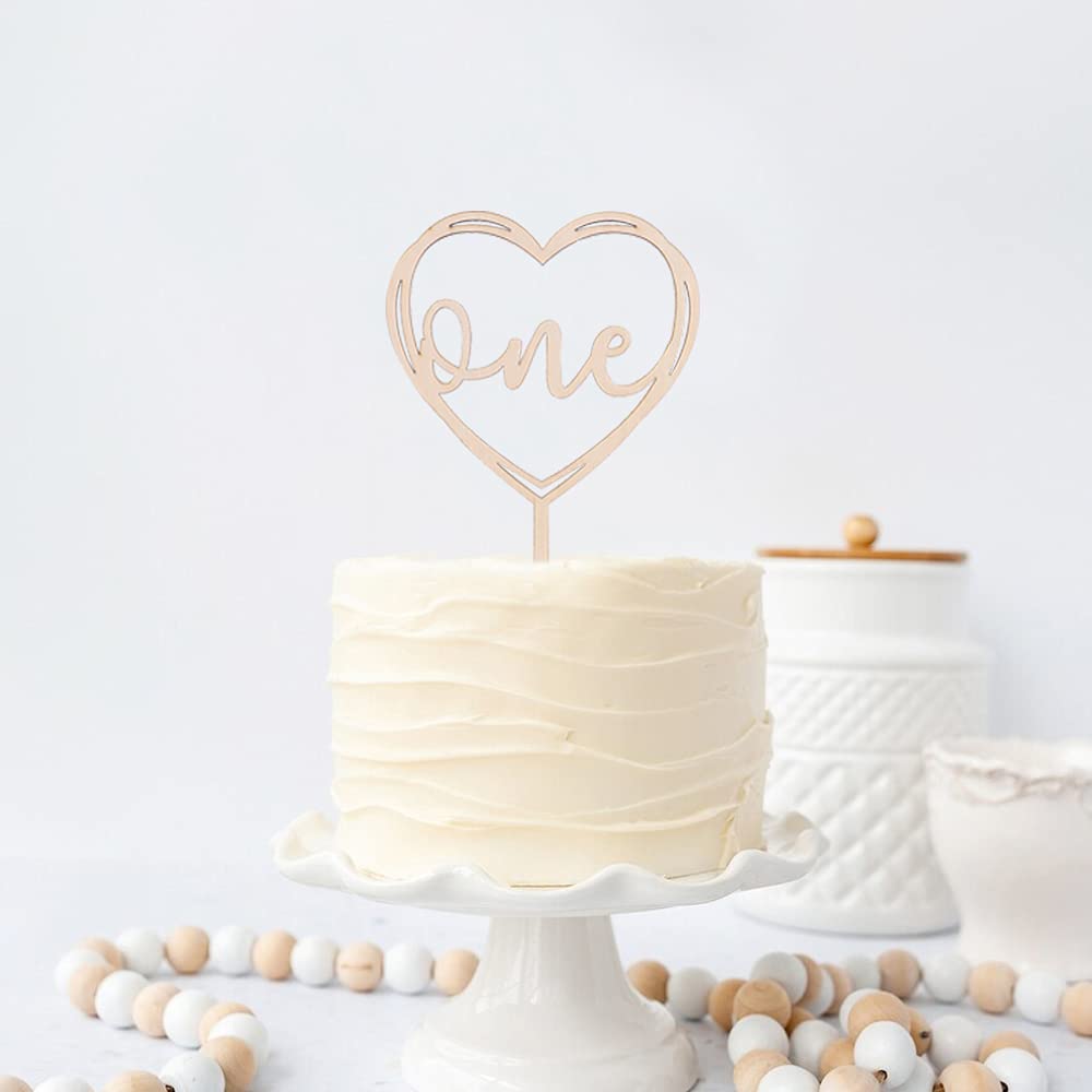 1st Birthday Cake Topper - Heart Shaped Wooden Smash Cake Decor for Baby's First Birthday Party, Photo Booth Props & Celebration Decorations - Perfect for 1 Year Old Birthday Cakes, Cupcakes and Dessert Tables