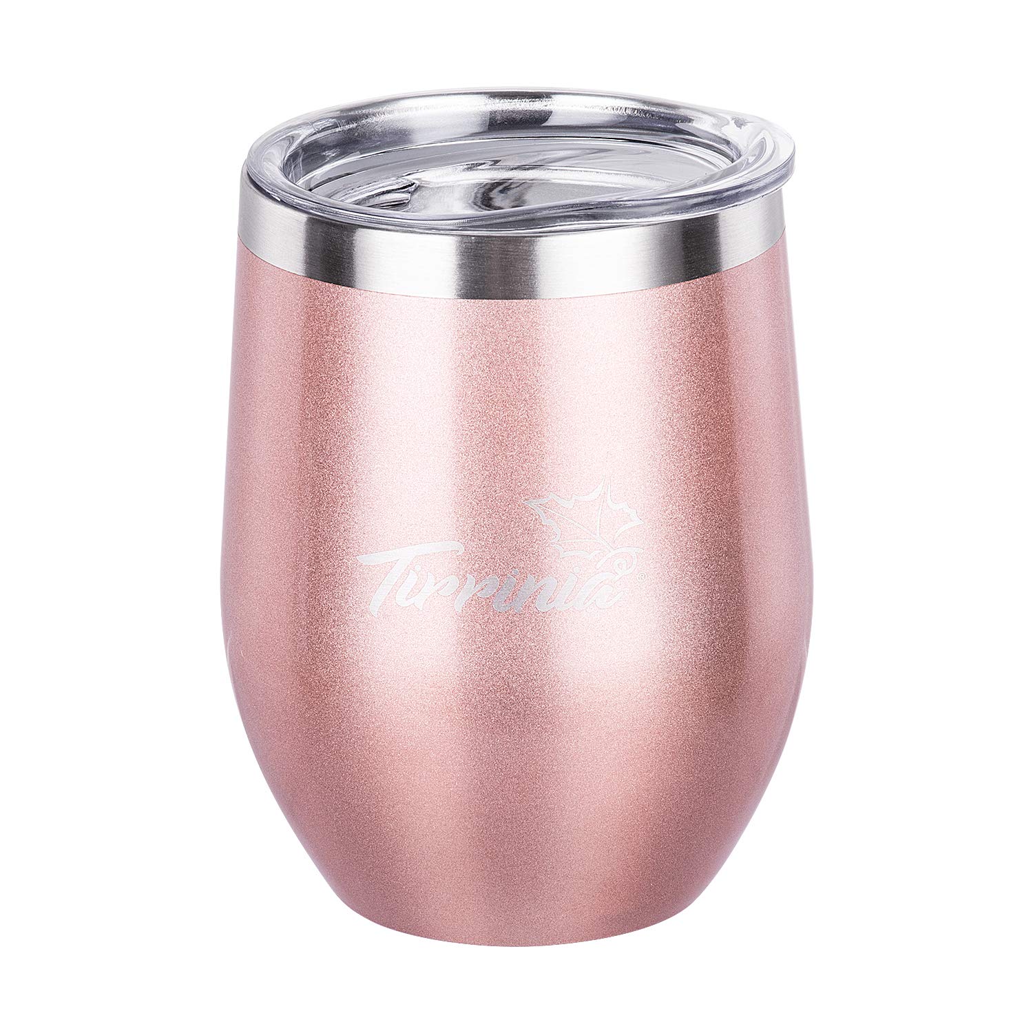 12oz Stainless Steel Double Wall Insulated Wine Tumbler with Lid - Reusable Stemless Wine & Champagne Glass for Camping, Travel, Outdoor - Rose Gold | Perfect for Picnics, Beach Parties & Romantic Dinners