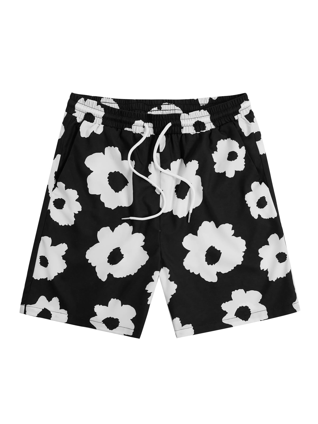 SOLY HUX Men's Floral Print High Waist Drawstring Shorts with Pockets - Casual Summer Beach Shorts for Outdoor Activities, Gym, and Vacation