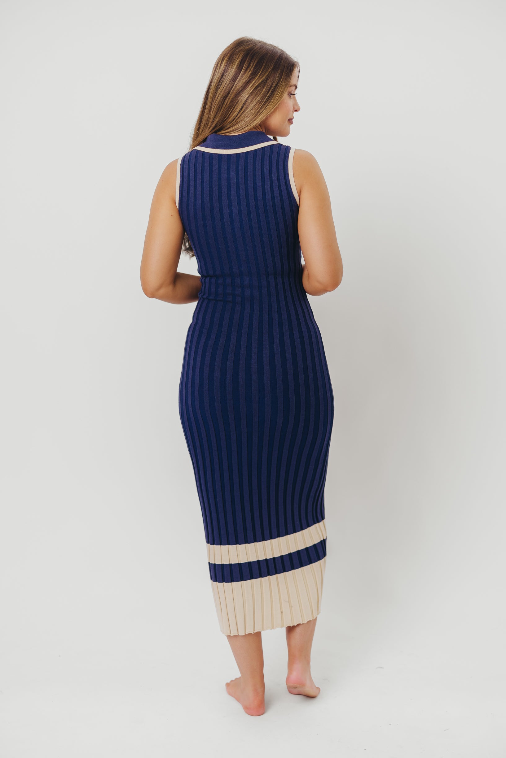 Jovie Women's Sleeveless Ribbed Maxi Dress with Button Front - Navy Blue Summer Beach Dress for Vacation, Date Night & Casual Outings