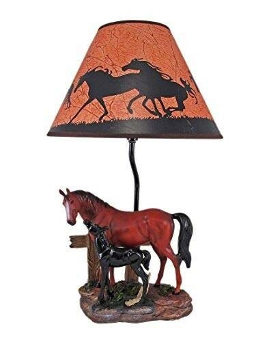 Brown Mare and Foal Horse Table Lamp with Shade - 19