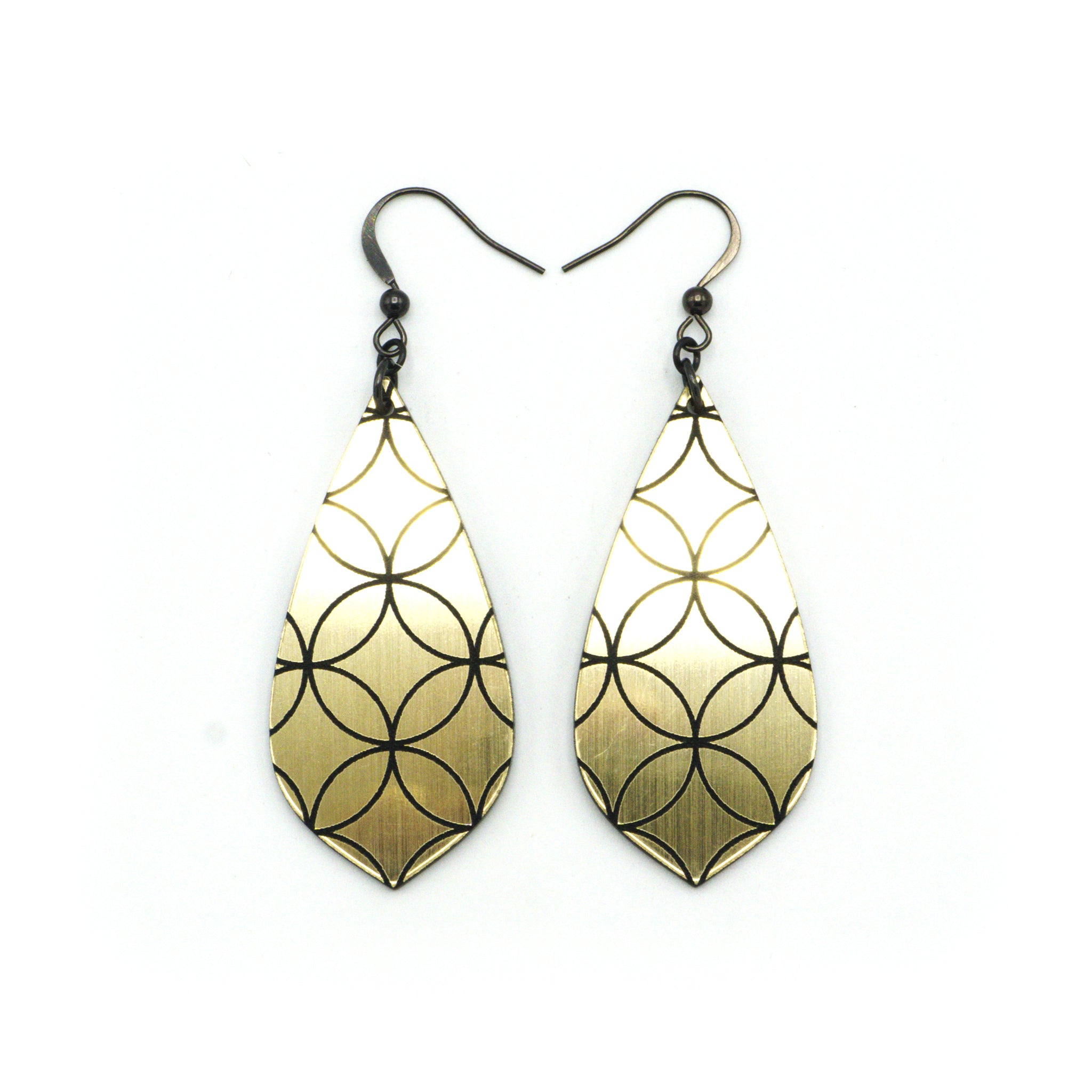 Acrylic Earrings for Women - Brushed Gold & Black Geometric Dangle Earrings | Trendy Fashion Jewelry for Parties, Work & Everyday Wear