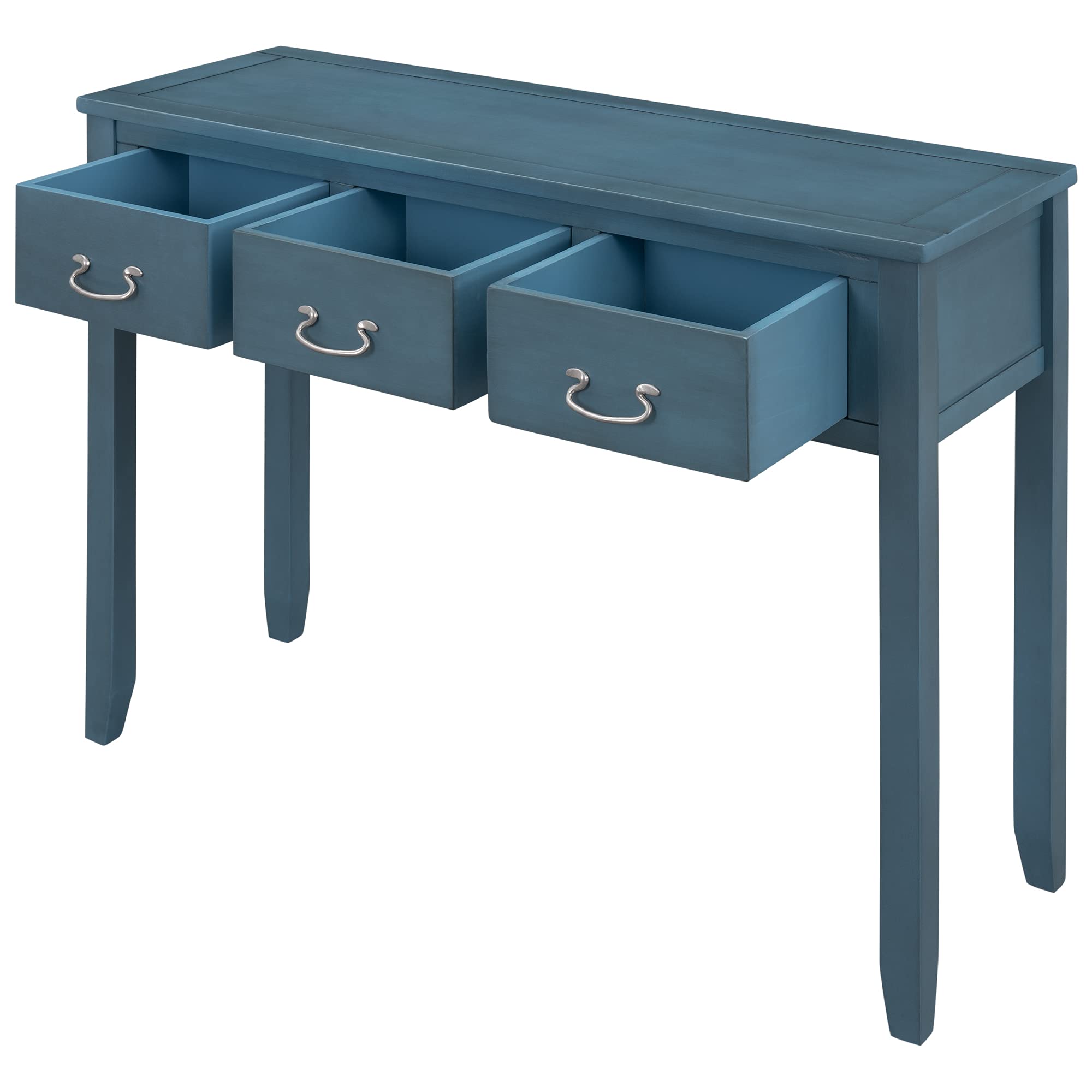 Modern Retro Style Console Table with 3 Storage Drawers - Solid Wood Sofa Table, Entryway Sideboard & Hallway Buffet Table for Living Room - Navy Blue (Perfect for Small Spaces & Home Decor)