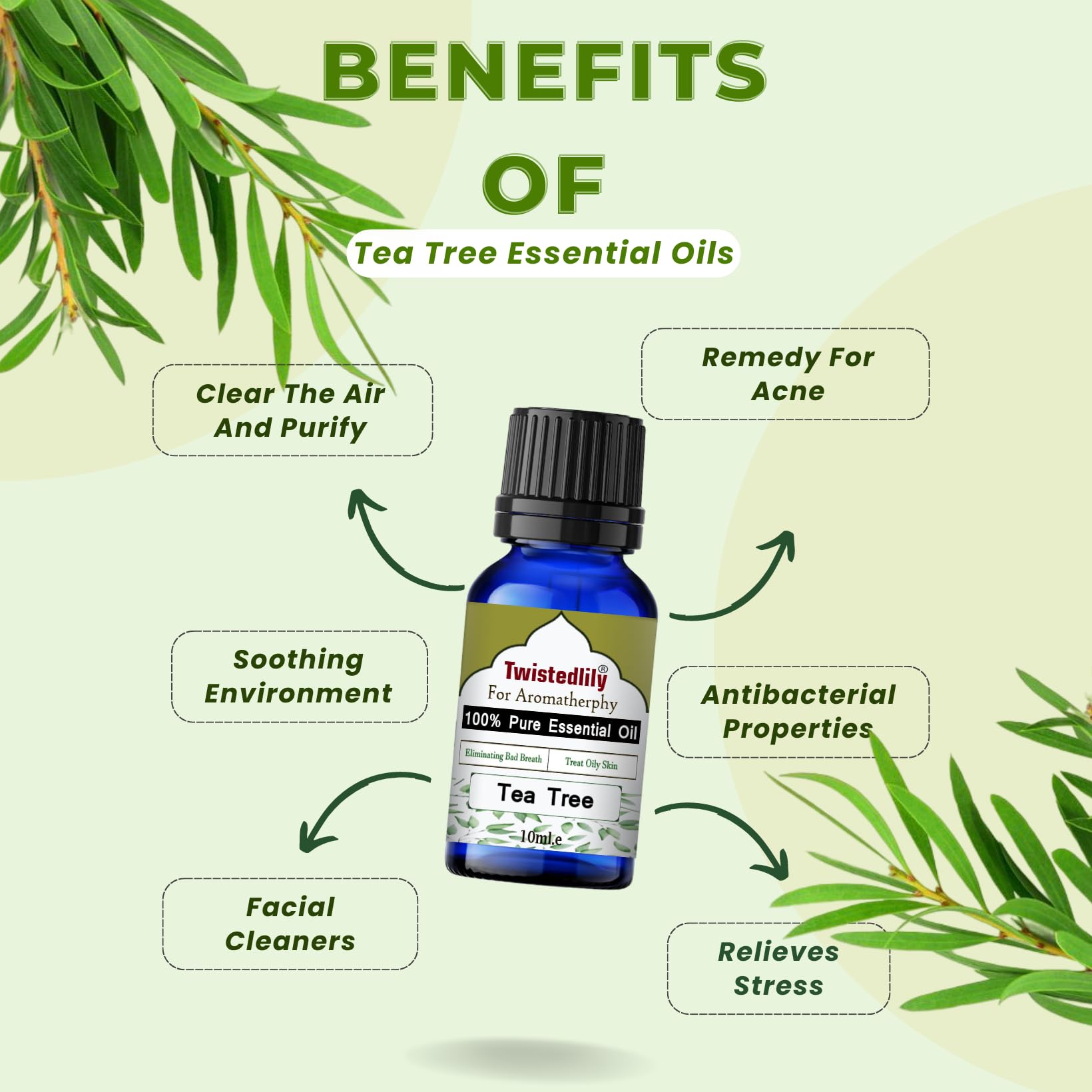 100% Pure Tea Tree Essential Oil 10ml - Natural Undiluted for Hair Care, Aromatherapy & Diffusers | Skin Soothing & Home Fragrance | Pack of 1