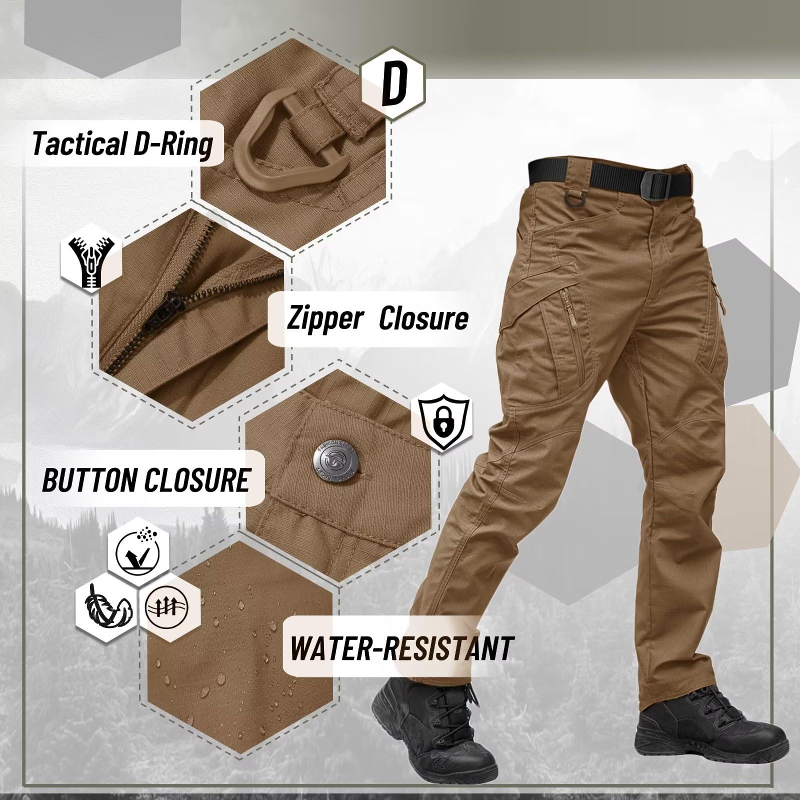 TACVASEN Men's Tactical Cargo Pants - 9-Pocket Lightweight Hiking & Work Pants for Construction, Outdoor Activities - Water Resistant & Durable for Camping, Hunting & Daily Wear