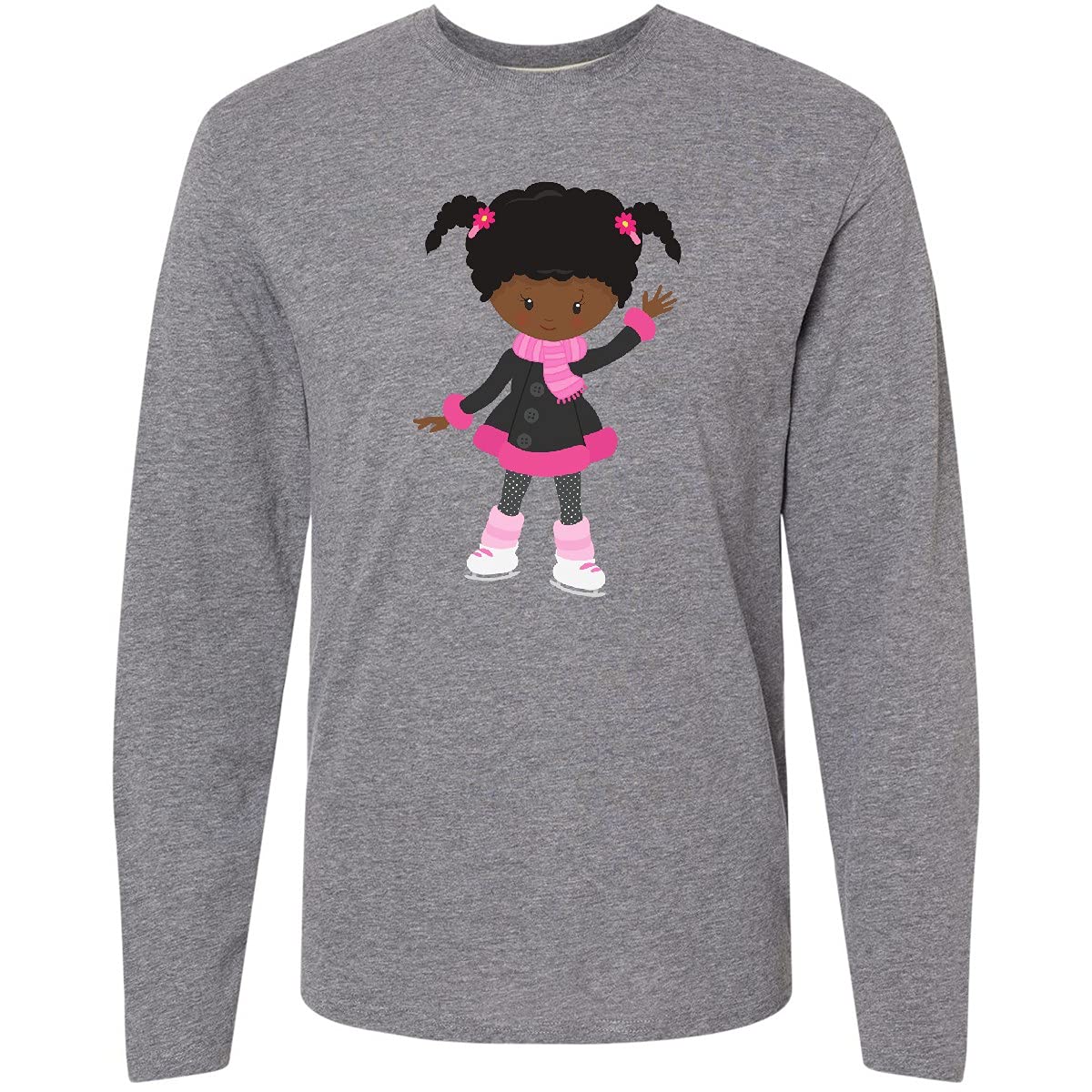 Inktastic African American Girl Ice Skating Cute Long Sleeve T-Shirt - Perfect for Winter Sports, Casual Wear & Gift Giving