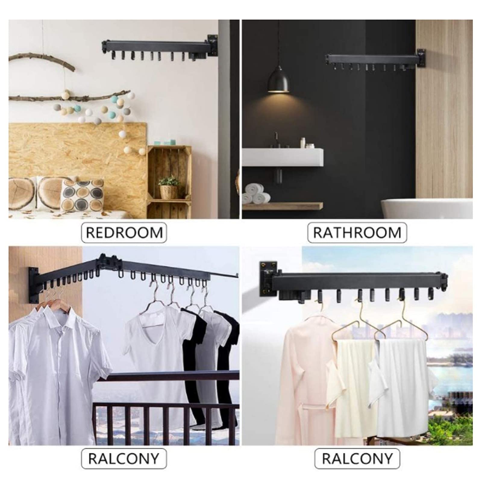Retractable Wall Mounted Laundry Drying Rack - Space Saving Clothes Hanger with Towel Bar for Bathroom, Balcony, Bedroom & Small Apartments - Perfect for Drying Clothes, Towels & Delicates in Compact Spaces