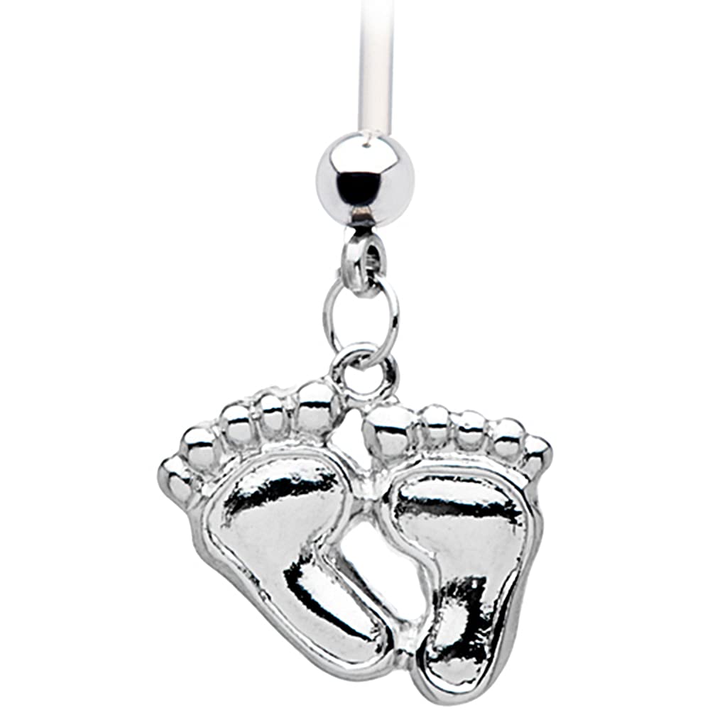 Stainless Steel Belly Ring for Pregnancy - Body Candy Footprints Design | Hypoallergenic Navel Piercing Jewelry for Moms-to-Be | Perfect for Maternity Photos & Baby Showers