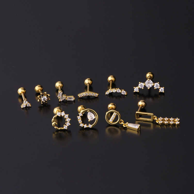 16G Geometric Daith Gold Stud Earrings for Women - 14K Gold Plated Cartilage Piercing Jewelry - Perfect for Daily Wear, Parties & Gifts | HSPJ333