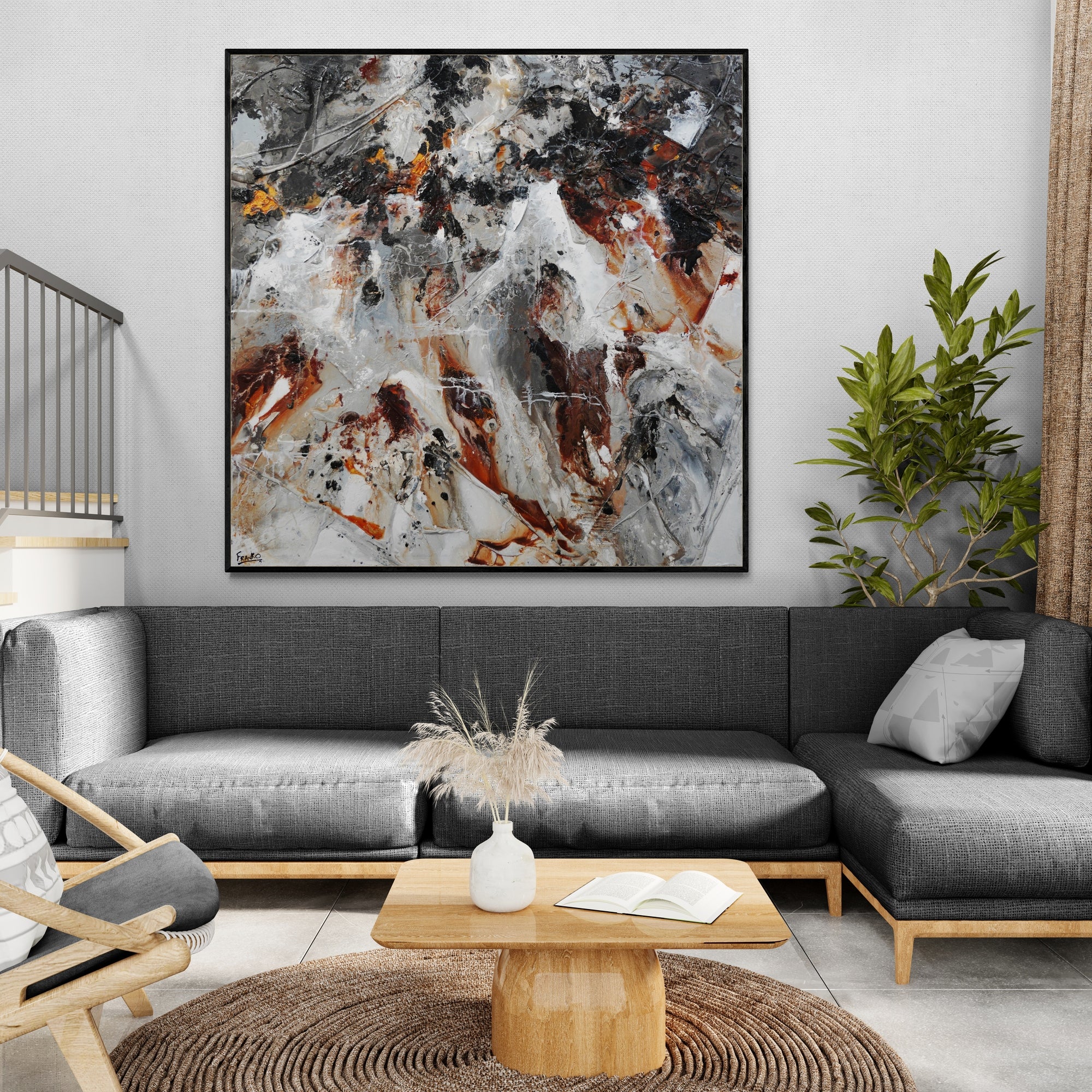 150cm x 150cm Rustic Textured Abstract Wall Art Painting by Nara Oxide - Modern Home Decor for Living Room, Bedroom & Office