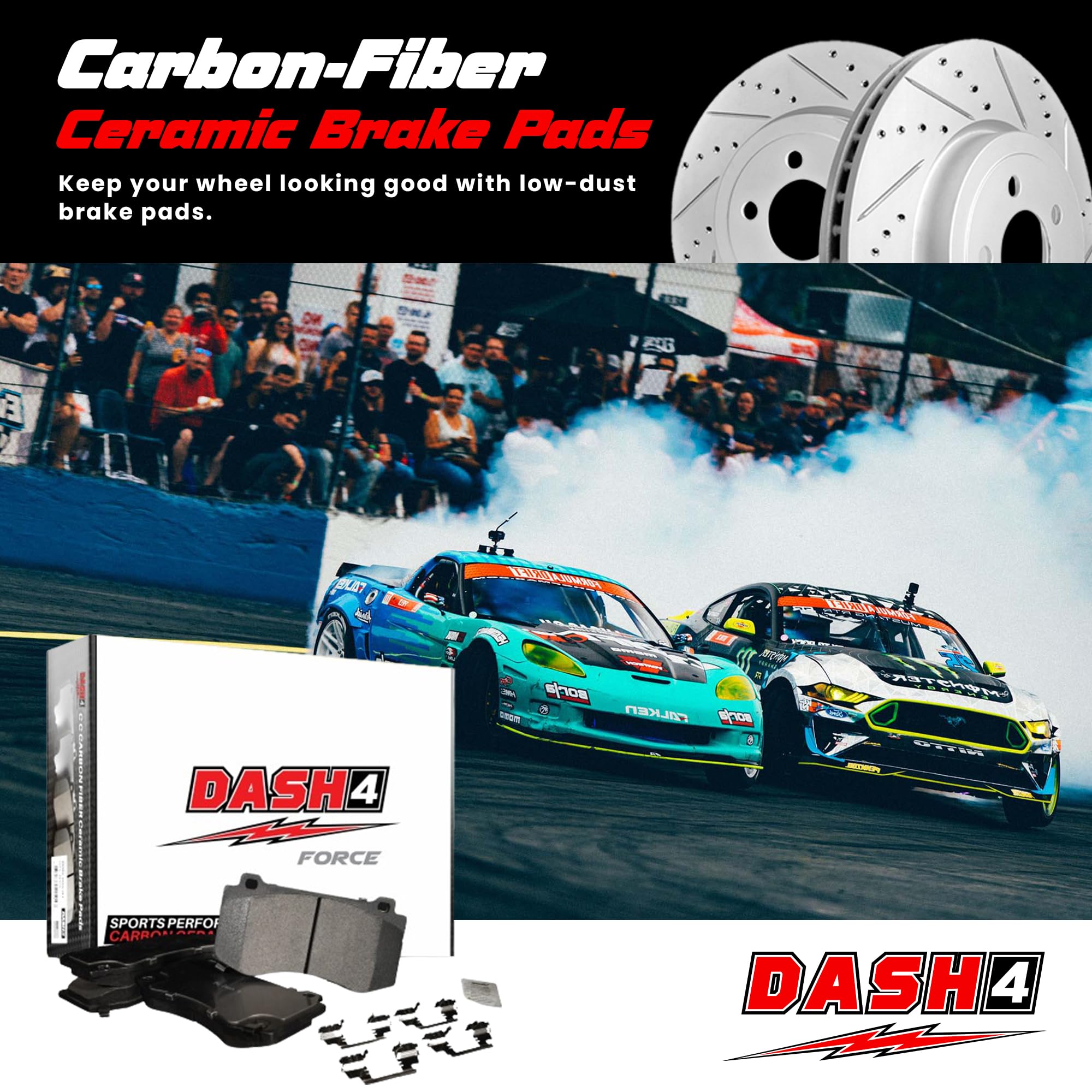 High Performance Drilled & Slotted Brake Rotors with Carbon Fiber Brake Pads Kit for Ford Focus 2012-2018 | Improved Stopping Power & Heat Dissipation (151.60362) | Perfect for Street Racing & Daily Commuting