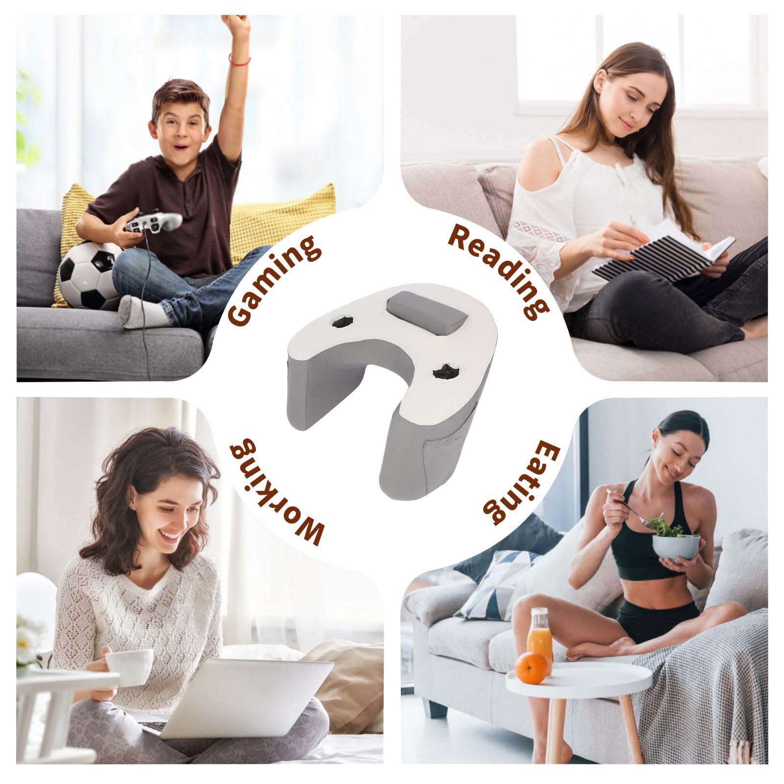 Ergonomic Lap Desk Pillow with Cooling Memory Foam - Portable Laptop Stand for Bed, Sofa & Travel | Gaming Cushion & Reading Pillow with Armrest | Home Office Comfort (Grey) - Perfect for Remote Work, Study & Relaxation