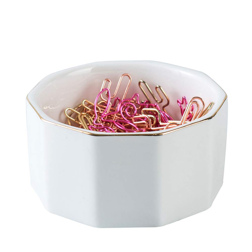Ceramic Marbling Paper Clip Holder & Organizer - Stylish Desk Accessory for Office, School, or Home Use - Perfect for Binder Clips, Paper Clips & Stationery (White)