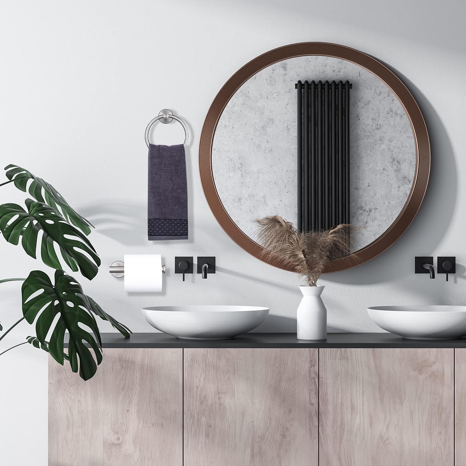 Pynsseu Brushed Nickel Toilet Paper Holder and Towel Ring Set - 2 Piece SUS 304 Stainless Steel Bathroom Hardware - Wall Mounted for Bathroom, Powder Room & Guest Bath Decor
